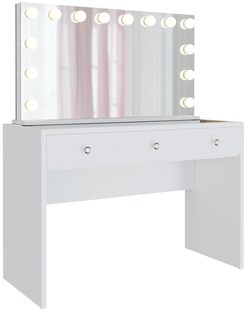 CLP Schminktisch Nettie mit Hollywood-Spiegel | Kosmetiktisch mit LED-Beleuchtung | Drei Schubladen, Glasplatte und USB-Anschlüssen 