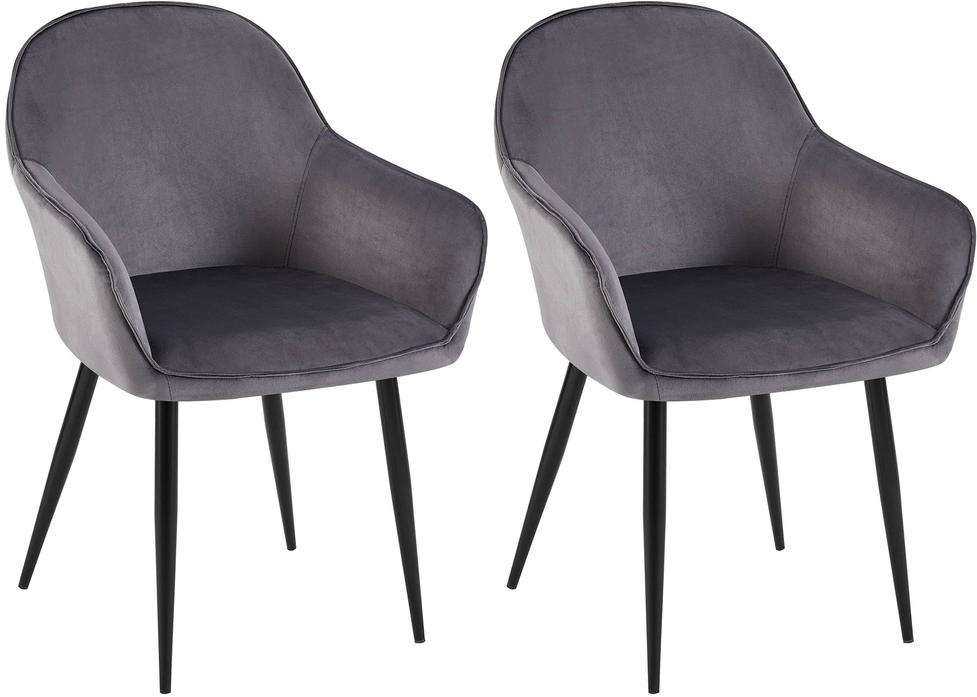 CLP 2er Set Esszimmerstuhl Boise Samt I K&uuml;chenstuhl Mit Armlehnen Und Stabilem Metall-Gestell 