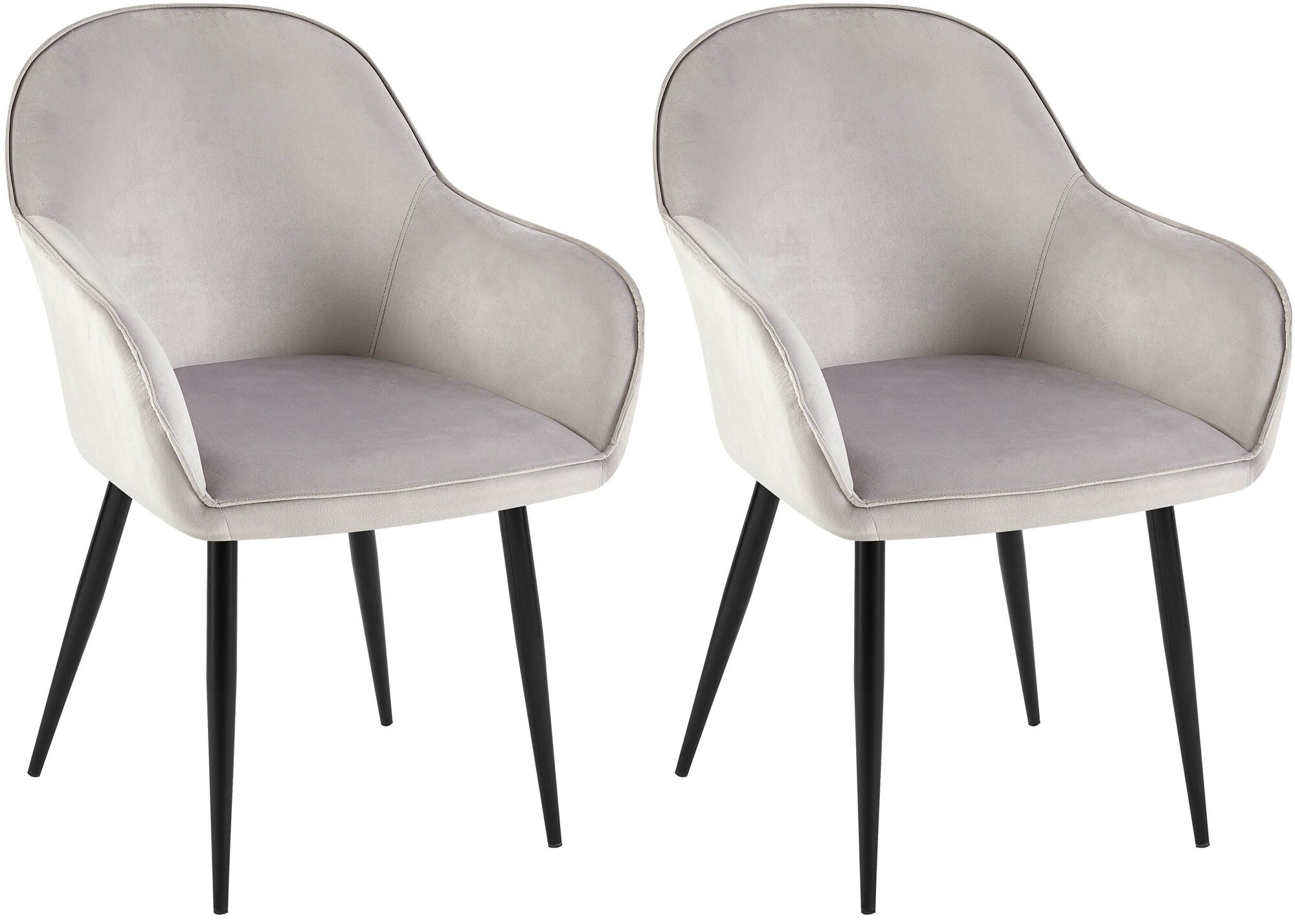 CLP 2er Set Esszimmerstuhl Boise Samt I K&uuml;chenstuhl Mit Armlehnen Und Stabilem Metall-Gestell 