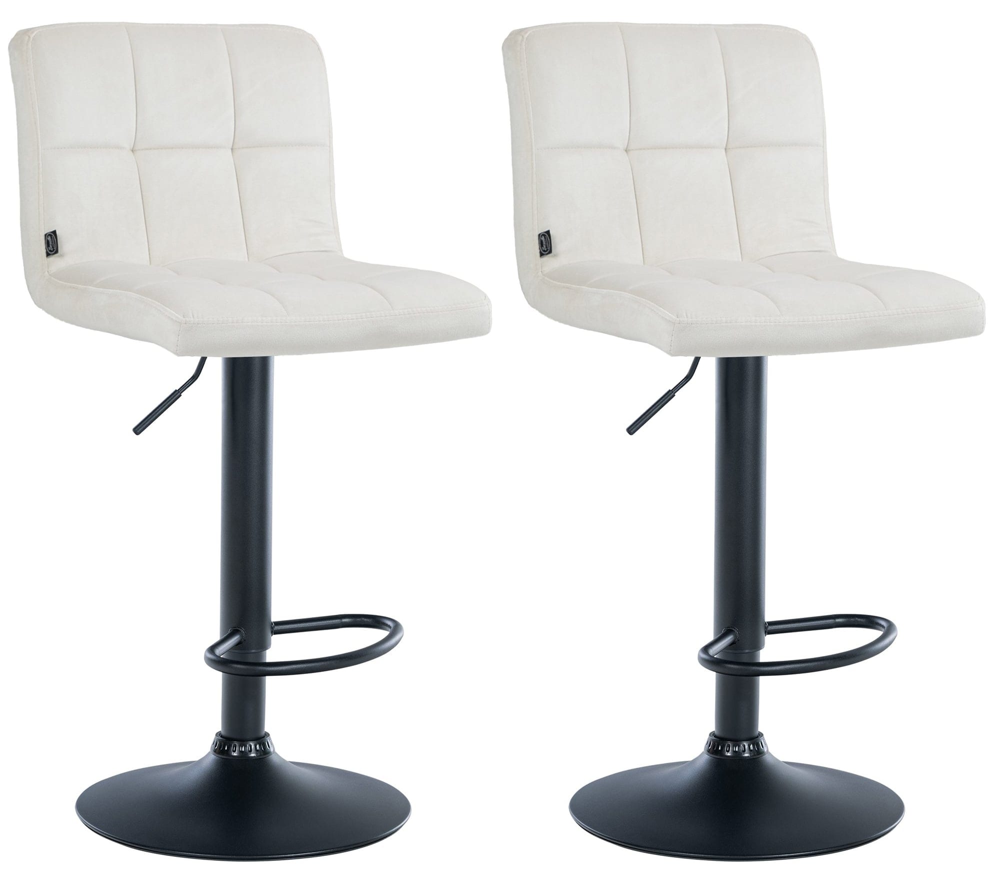 CLP 2er Set Barhocker Peru Samt I H&ouml;henverstellbarer Drehstuhl Mit Gestepptem Polster I Komfort Thekenhocker Mit Fu&szlig;st&uuml;tze Und Metallgestell 