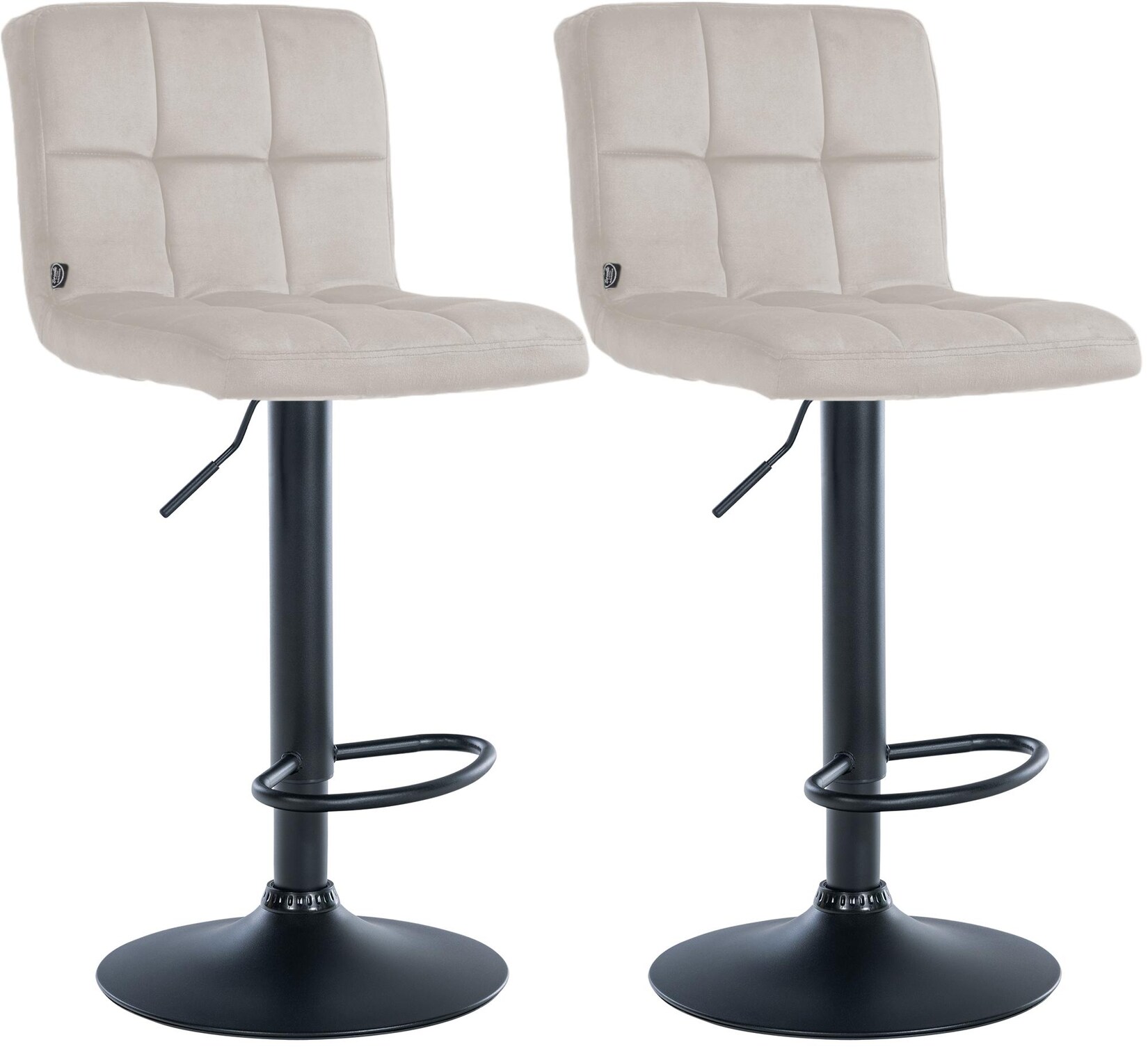 CLP 2er Set Barhocker Peru Samt schwarz Farbe: creme, Gestell Farbe: schwarz