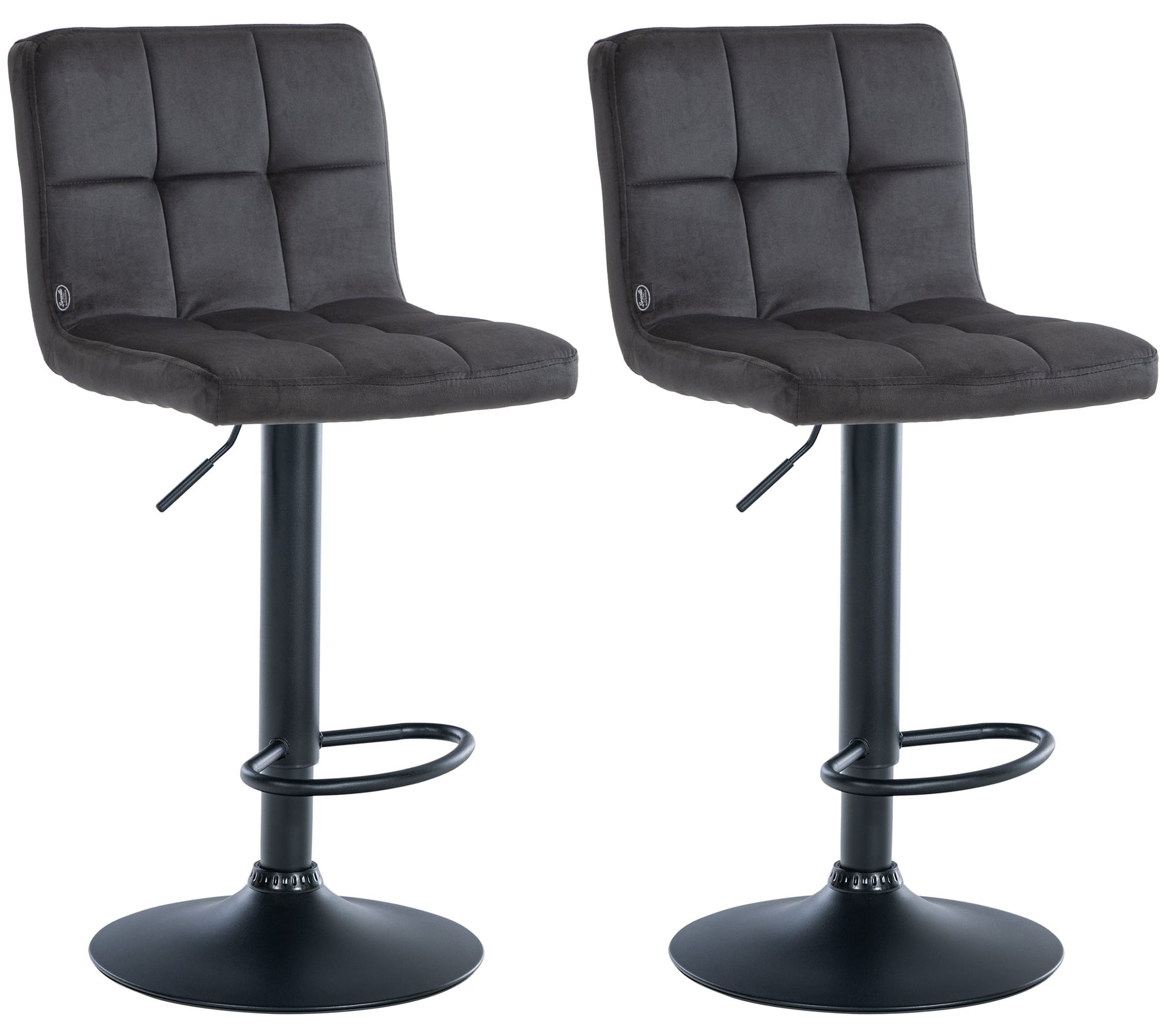 CLP Barhocker 2er Set h&ouml;henverstellbar mit Lehne Peru, Barst&uuml;hle gepolstert Samtbezug, Tresenst&uuml;hle mit Metallgestell drehbar 
