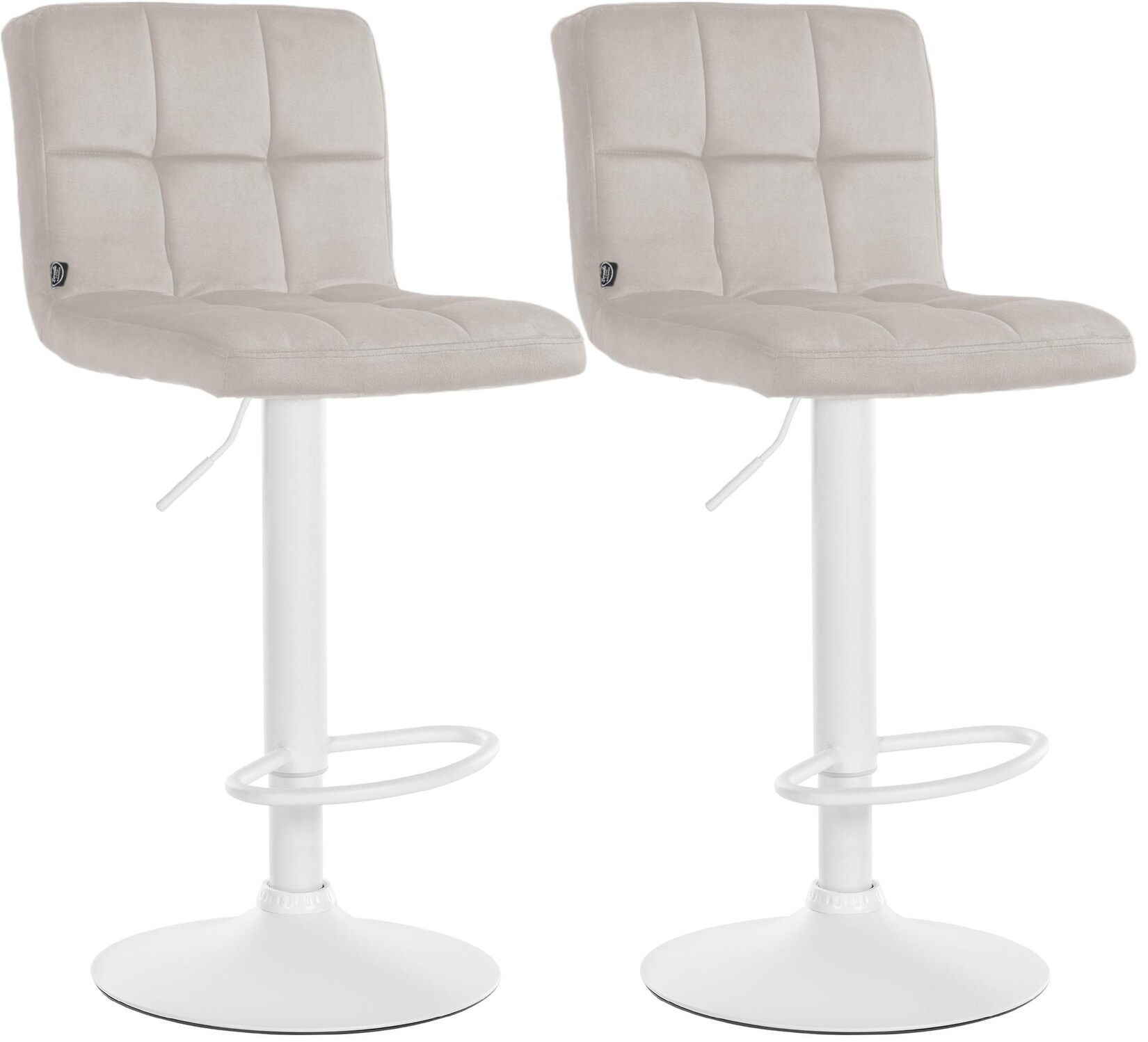 CLP 2er Set Barhocker Peru Samt weiß Farbe: creme, Gestell Farbe: weiß