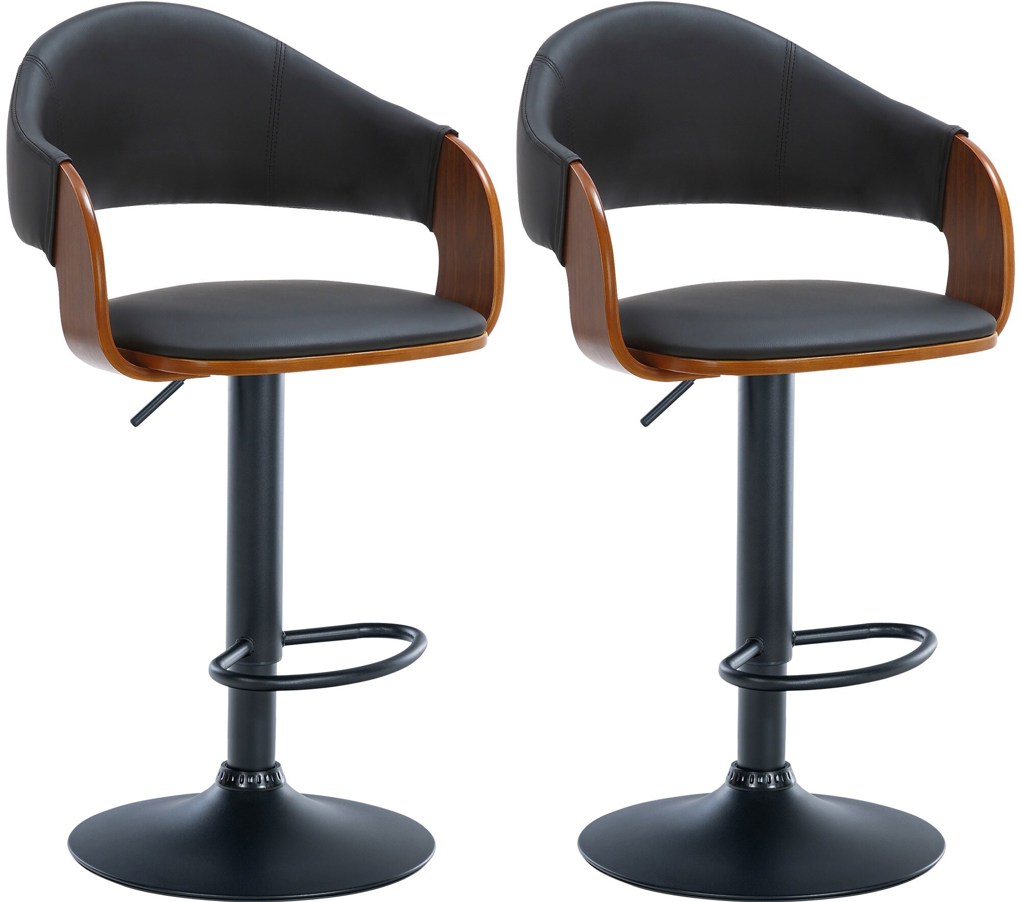 CLP 2er Set Barhocker Nilse Kunstleder I Barstuhl Mit Holzsitzschale I H&ouml;henverstellbares Metallgestell Mit Fu&szlig;st&uuml;tze 