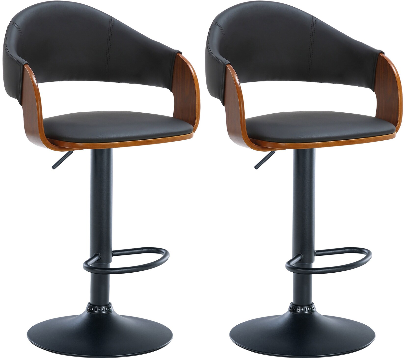 CLP 2er Set Barhocker Nilse Kunstleder schwarz Farbe: walnuss/schwarz, Material Gestell: Metall matt schwarz