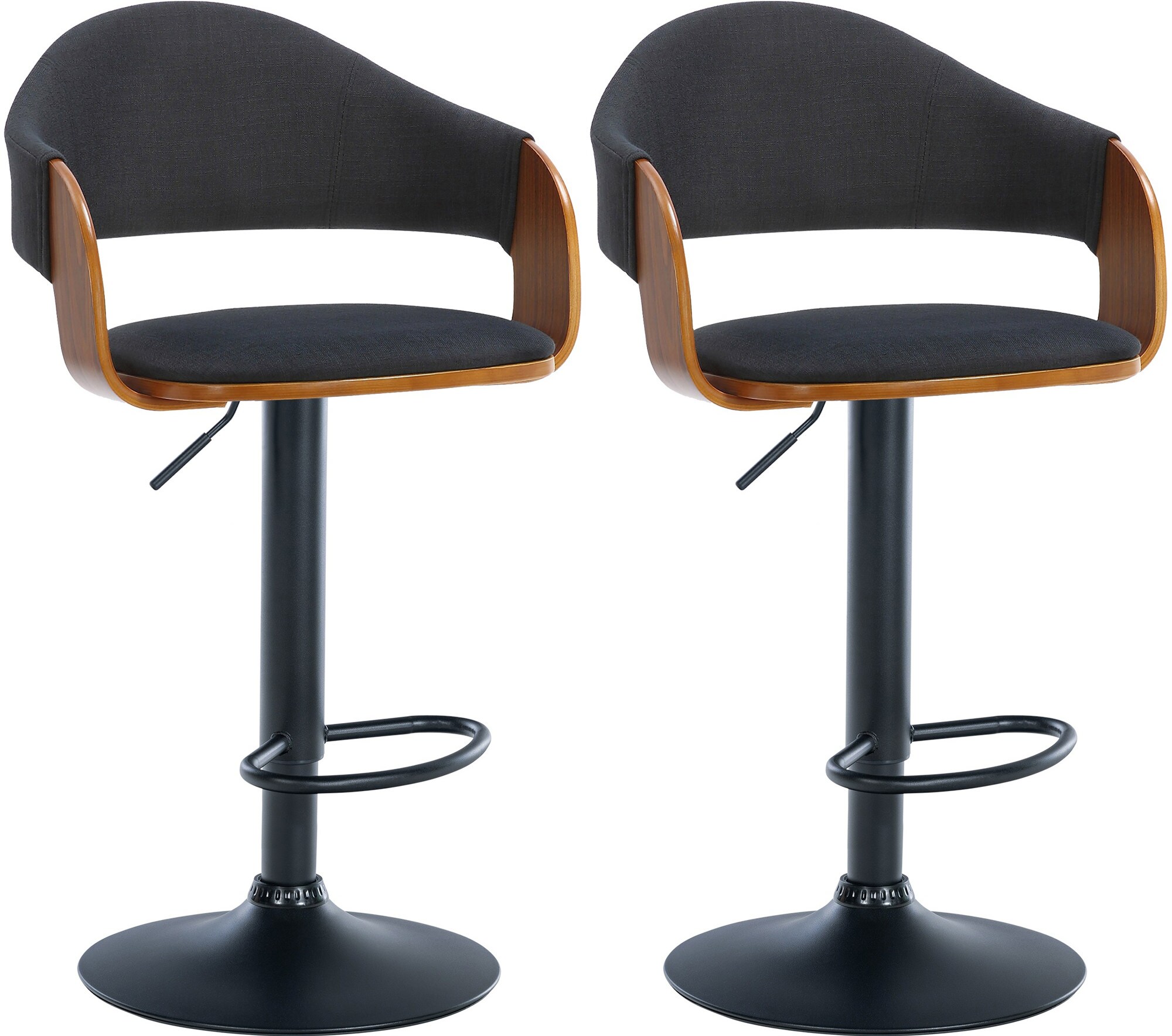 CLP 2er Set Barhocker Nilse Stoff I Drehbarer Barstuhl Mit Holzsitzschale I H&ouml;henverstellbares Metallgestell Mit Fu&szlig;st&uuml;tze 