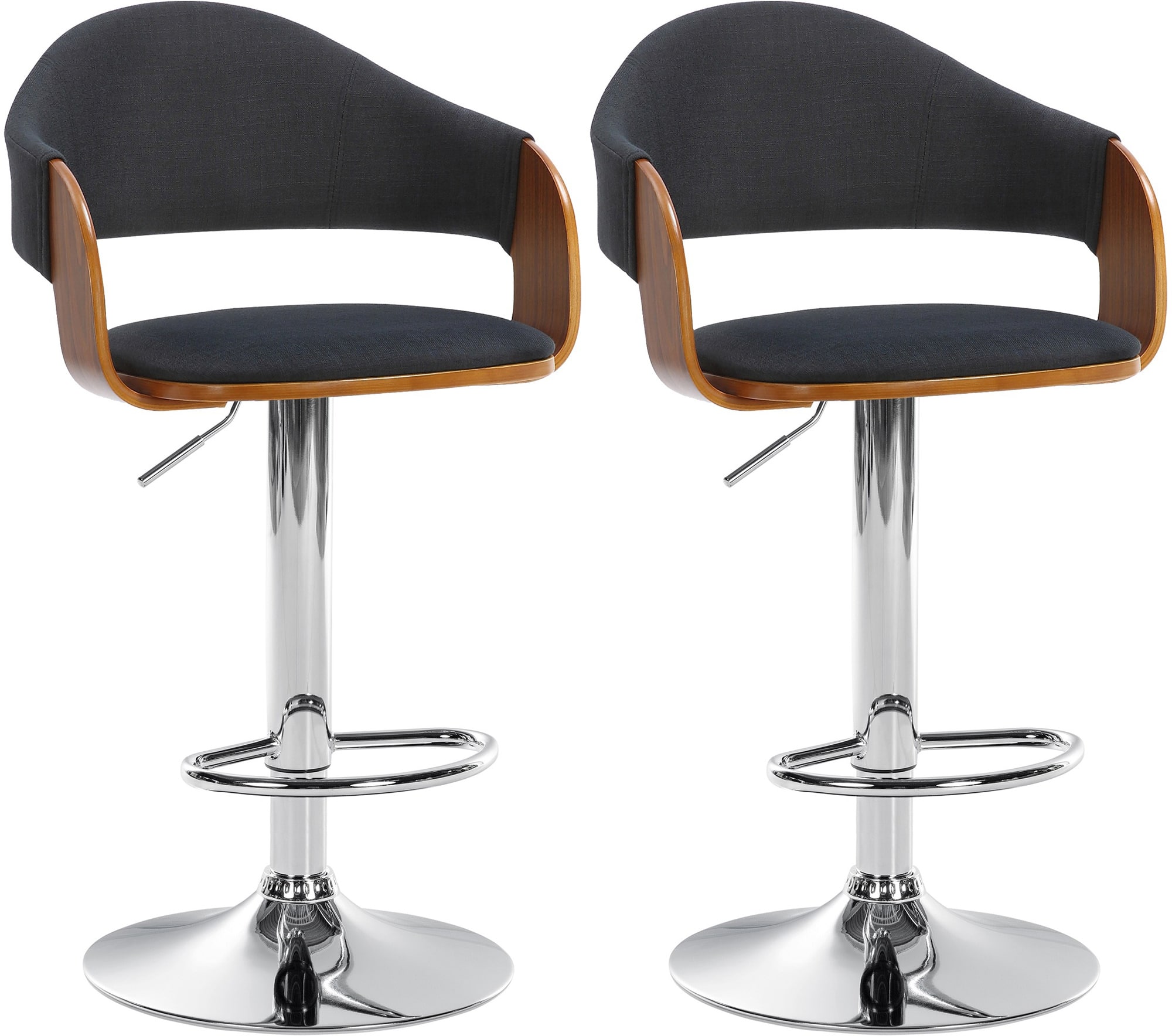 CLP 2er Set Barhocker Nilse Stoff I Drehbarer Barstuhl Mit Holzsitzschale I H&ouml;henverstellbares Metallgestell Mit Fu&szlig;st&uuml;tze 