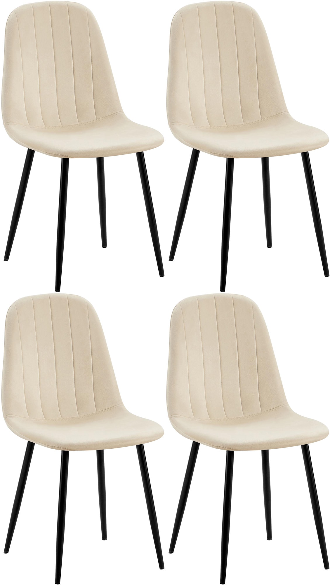 CLP 4er Set Esszimmerstuhl Baxter Samt I Gesteppter K&uuml;chenstuhl I Polsterstuhl Mit Metall-Gestell 