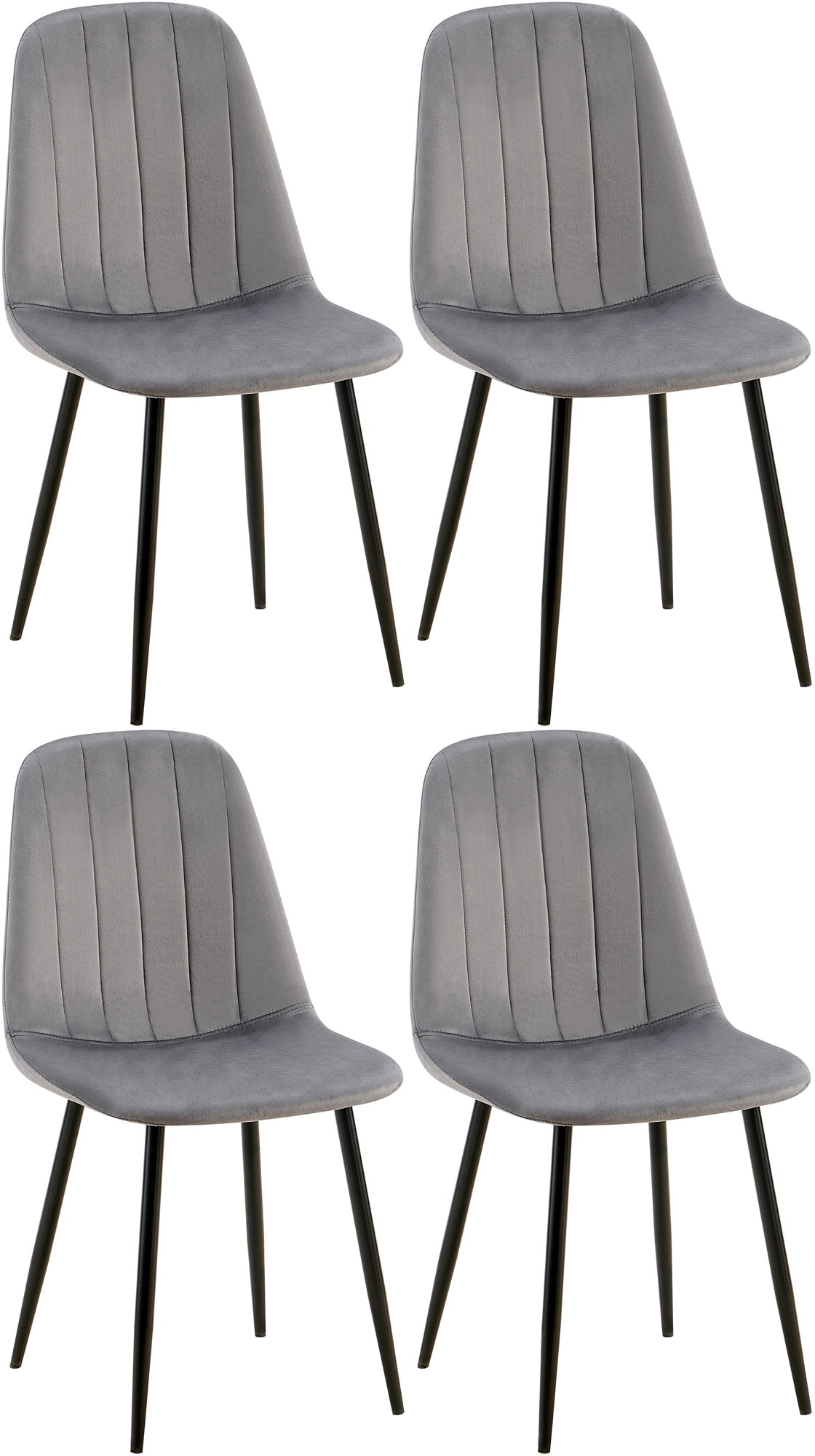 CLP 4er Set Esszimmerstuhl Baxter Samt I Gesteppter K&uuml;chenstuhl I Polsterstuhl Mit Metall-Gestell 