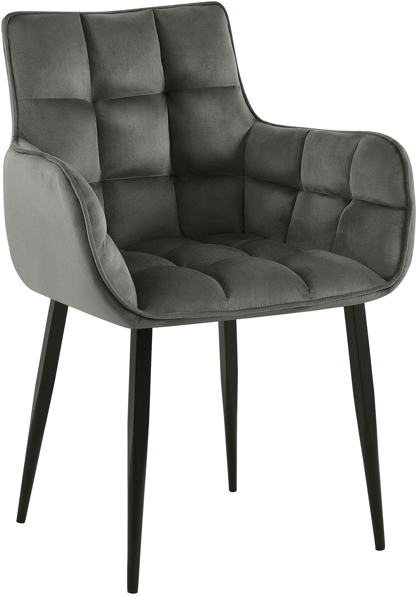 CLP Esszimmerstuhl Tirana I Sessel mit Samtbezug I K&uuml;chenstuhl mit Lehnen und schwarzem Metallgestell 