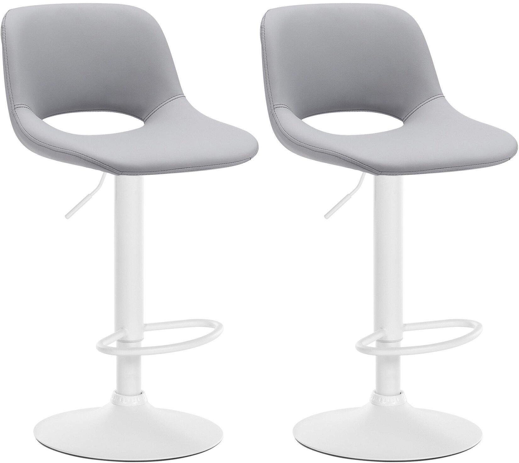 CLP 2er Set Barhocker Camden Kunstleder weiß Farbe: grau, Material Gestell: Metall matt weiss