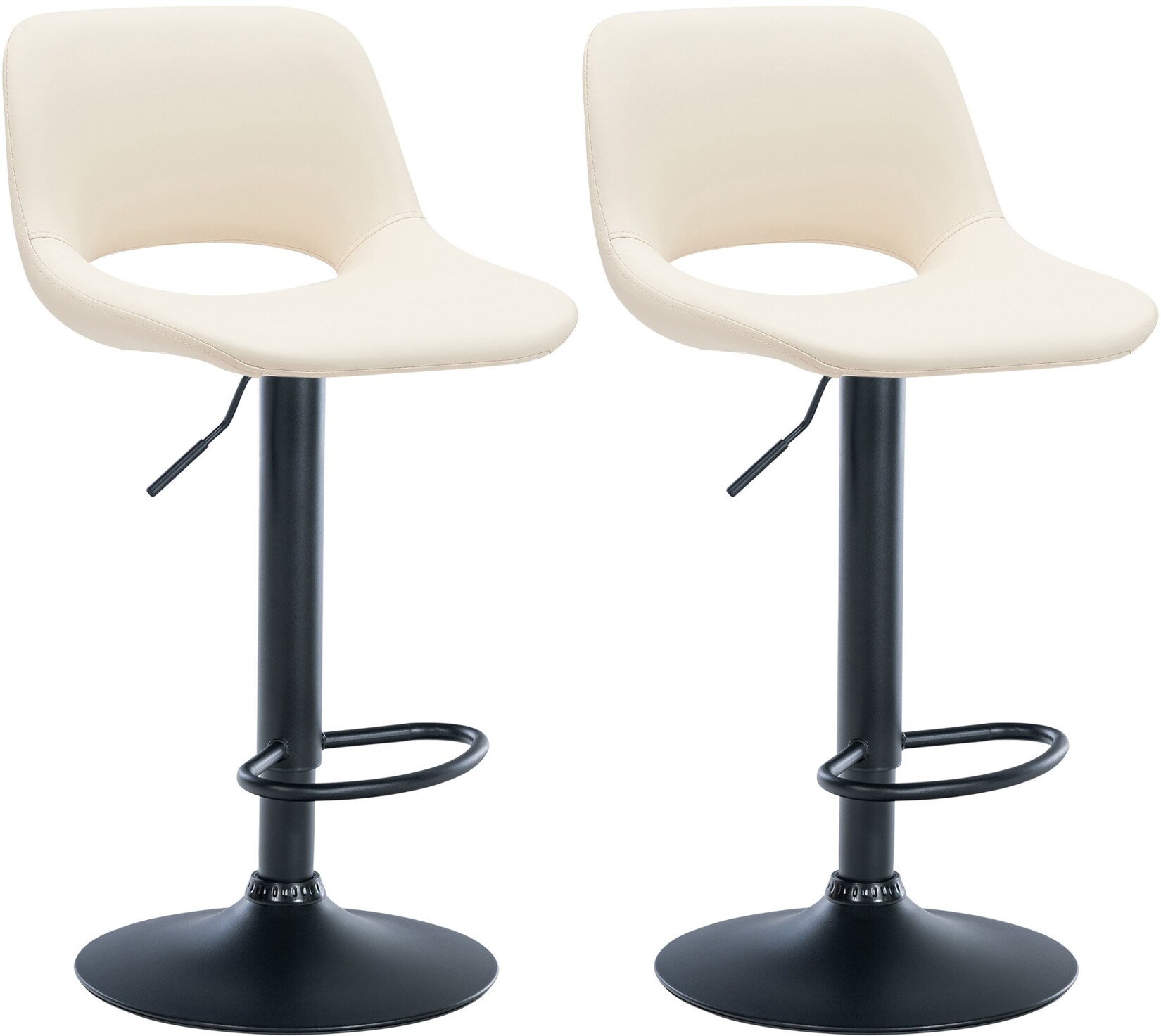 CLP 2er Set Barhocker Camden Kunstleder schwarz Farbe: creme, Material Gestell: Metall matt schwarz