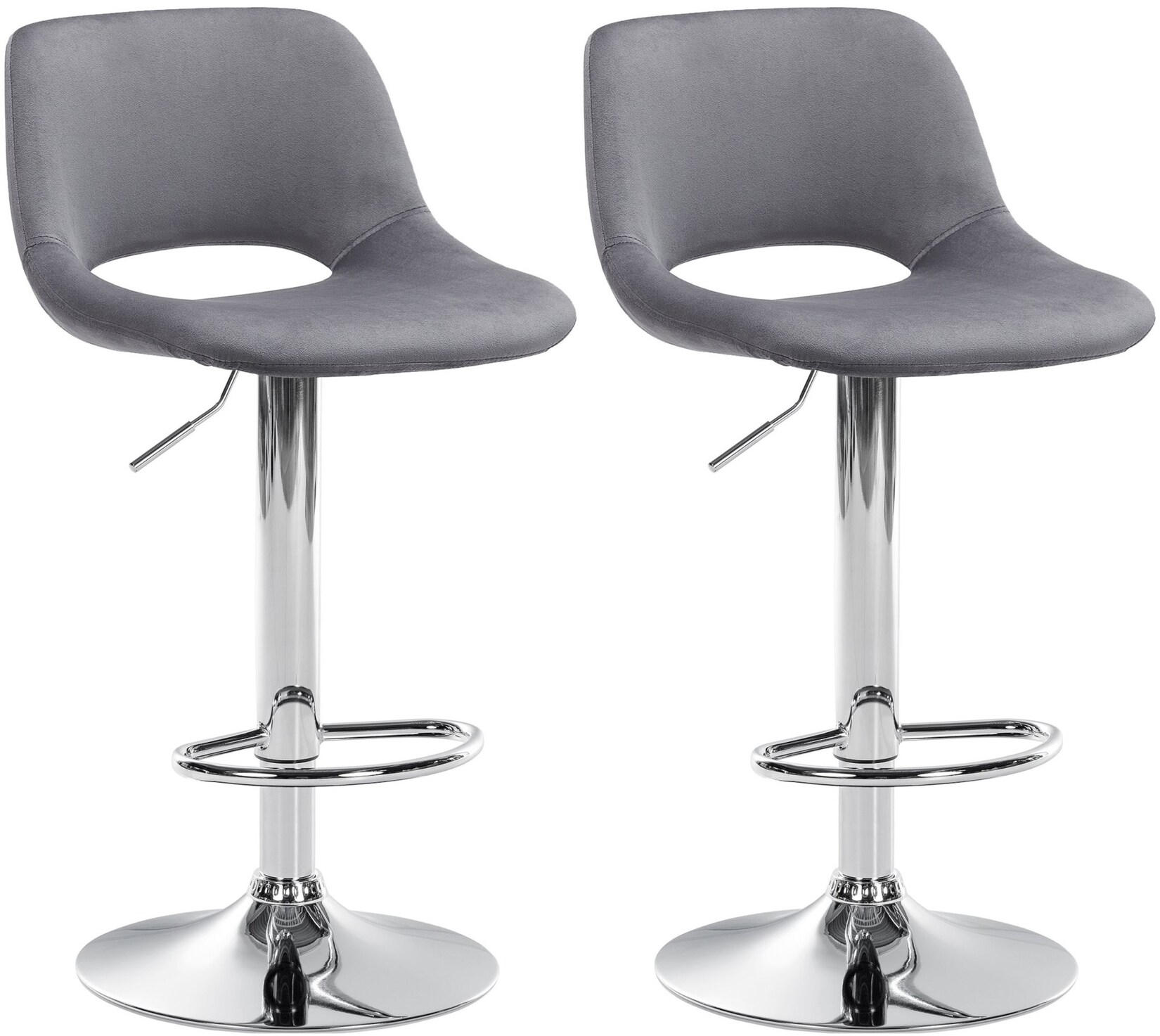 CLP 2er Set Barhocker Camden Samt chrom Farbe: dunkelgrau, Material Gestell: Metall in Chromoptik