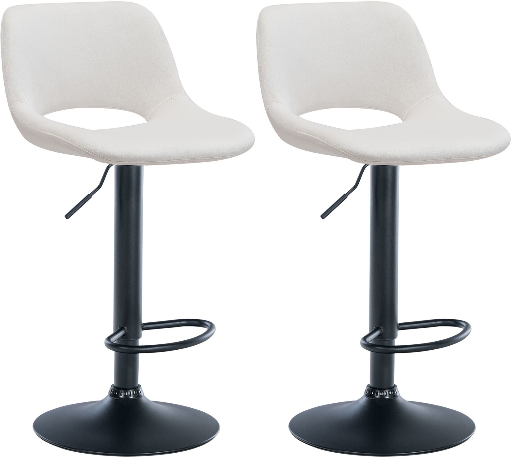 CLP 2er Set Barhocker Camden Samt schwarz Farbe: creme, Material Gestell: Metall matt schwarz