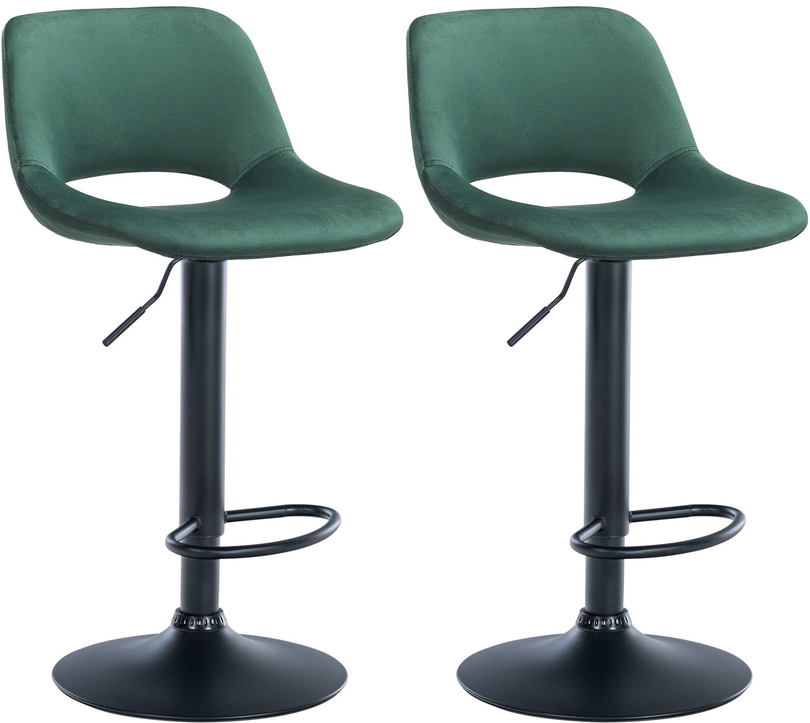 CLP 2er Set Barhocker Camden Samt schwarz Farbe: grün, Material Gestell: Metall matt schwarz