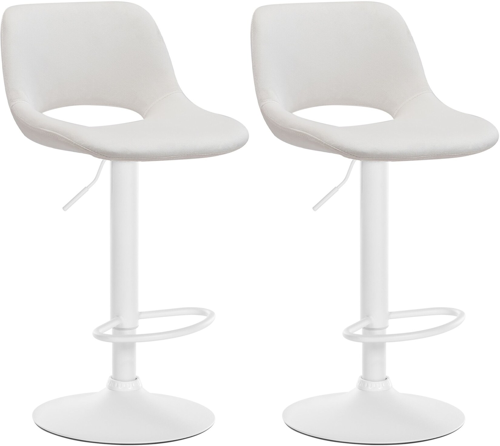 CLP 2er Set Barhocker Camden Samt weiß Farbe: creme, Material Gestell: Metall matt weiss