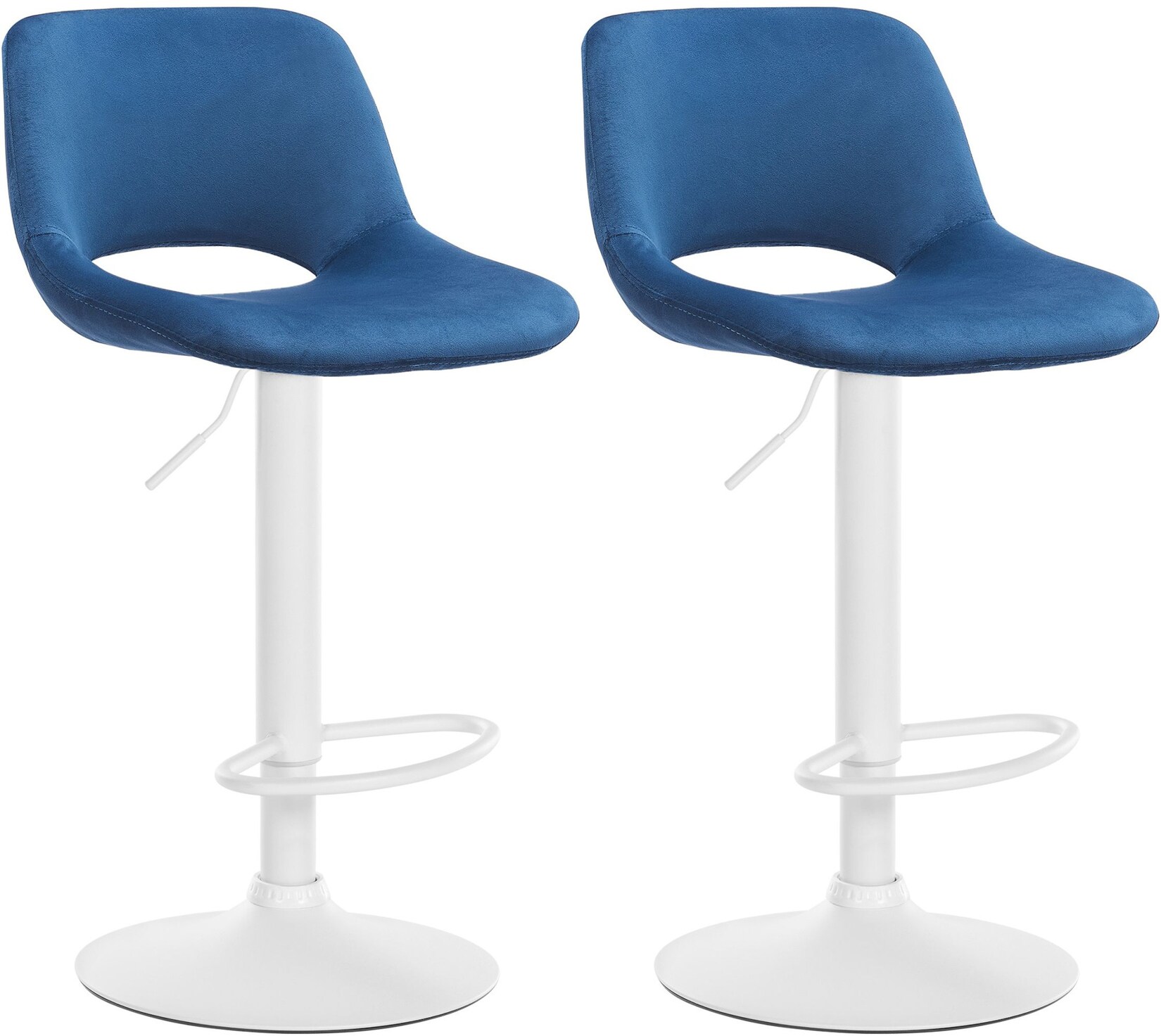 CLP 2er Set Barhocker Camden Samt weiß Farbe: blau, Material Gestell: Metall matt weiss