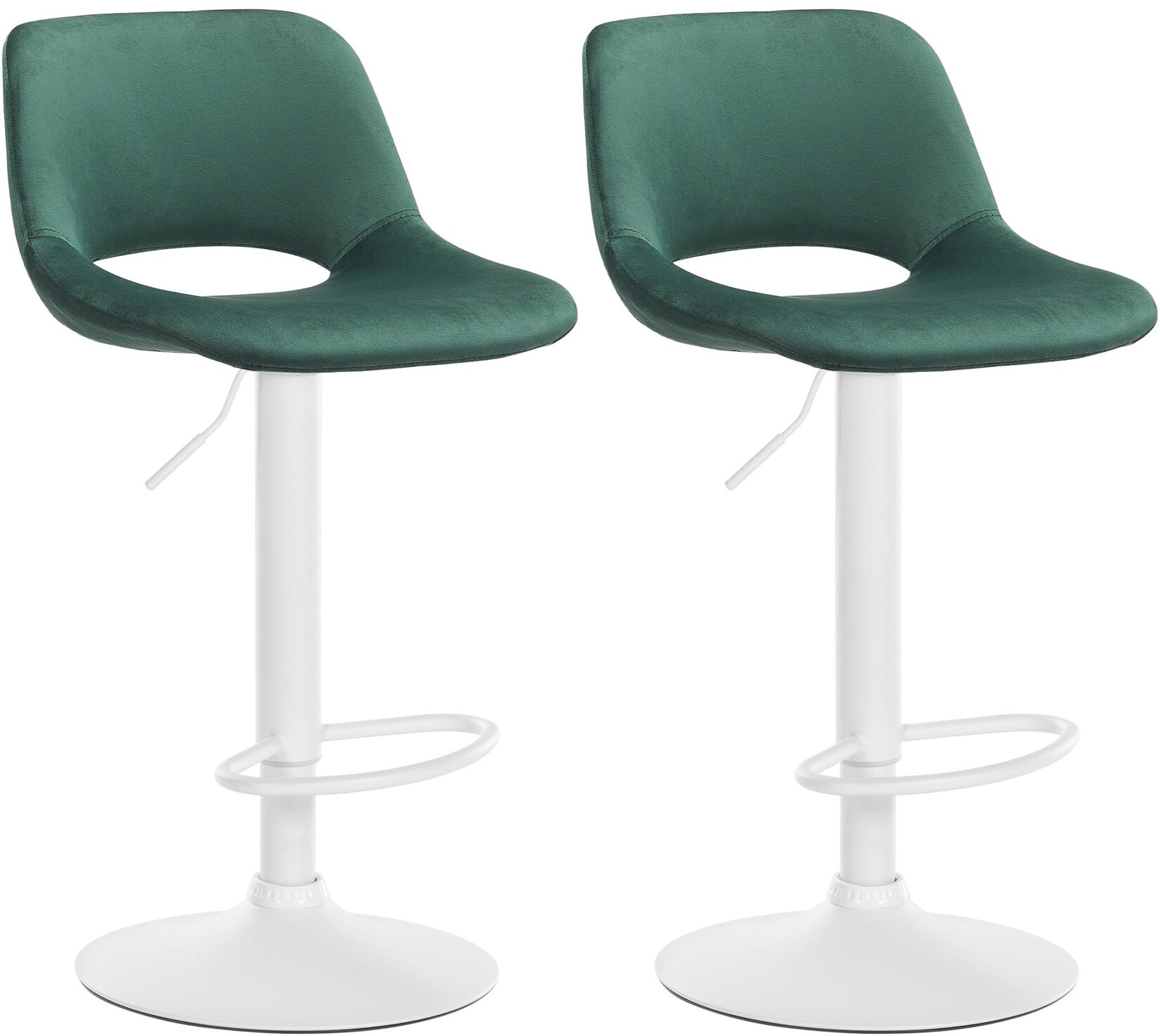 CLP 2er Set Barhocker Camden Samt weiß Farbe: grün, Material Gestell: Metall matt weiss