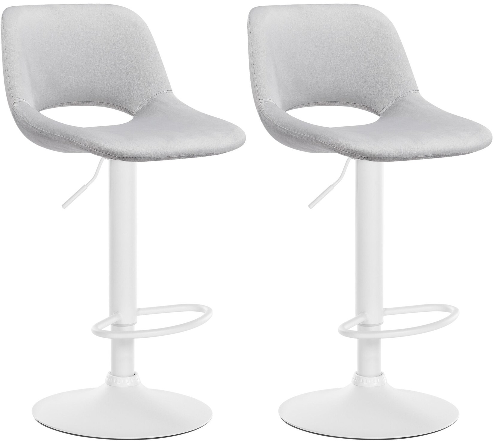 CLP 2er Set Barhocker Camden Samt weiß Farbe: hellgrau, Material Gestell: Metall matt weiss
