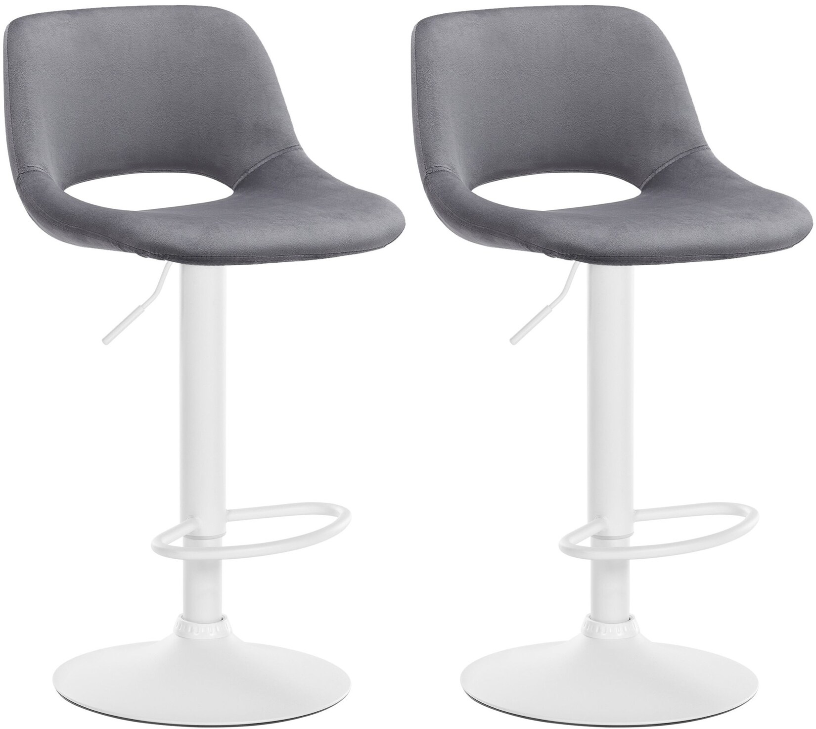 CLP 2er Set Barhocker Camden Samt weiß Farbe: dunkelgrau, Material Gestell: Metall matt weiss