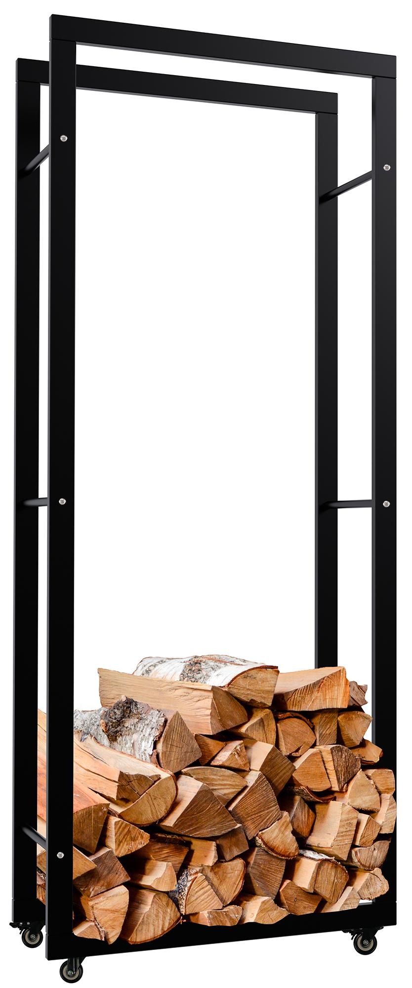 CLP Kaminholzst&auml;nder Keri mit Rollen I Kaminholzregal aus schwarzem Metall I Aufbewahrung f&uuml;r Brennholz 