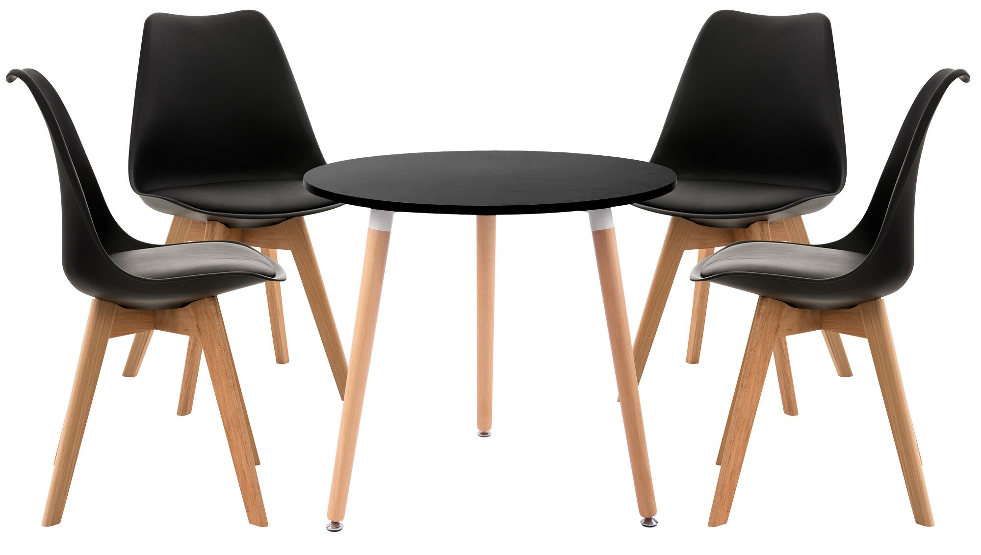 CLP Essgruppe Lansgar I Set aus 4x Stuhl Linares und 1x Tisch Ansgar I Runde Tischplatte &Oslash; 80 cm I Moderne Essgruppe 