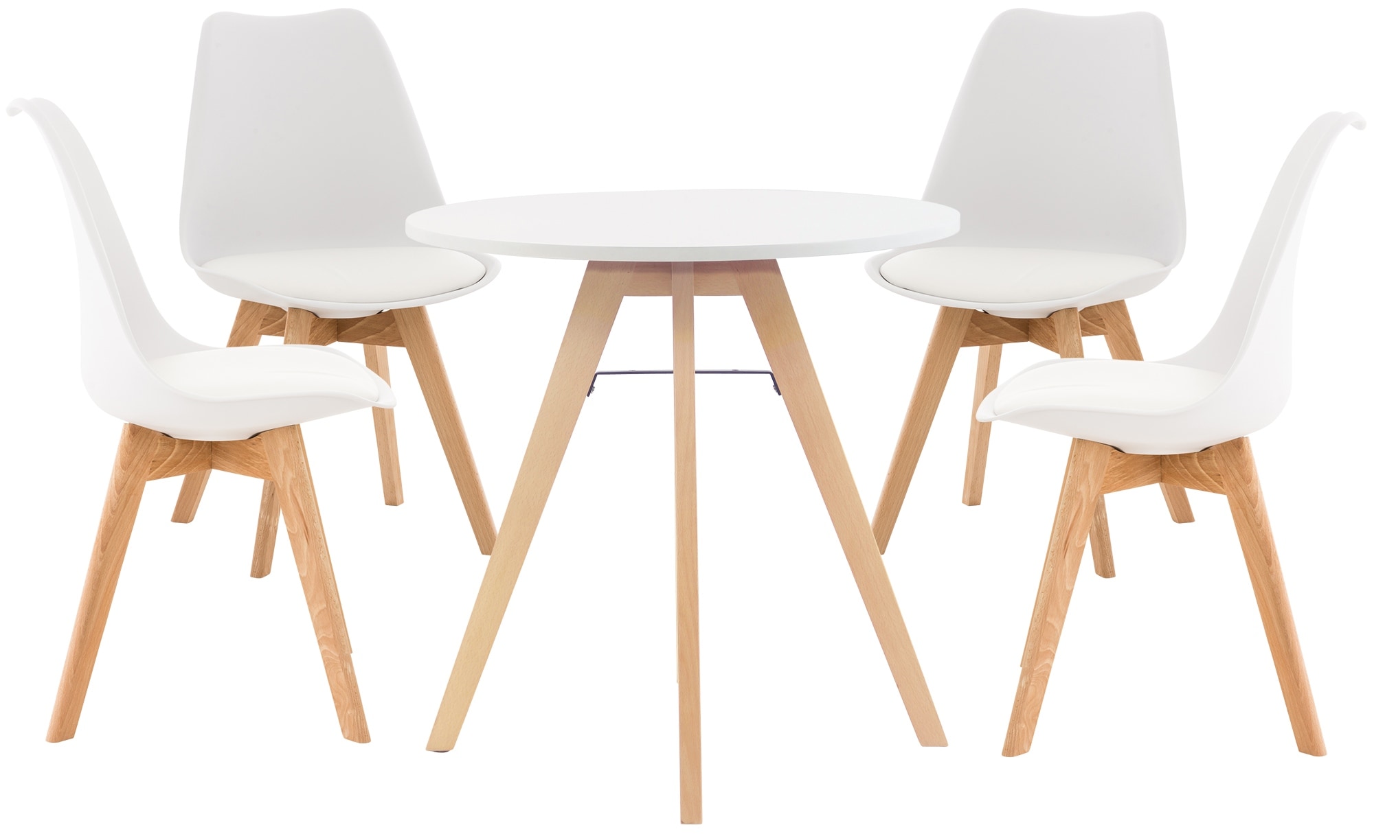 CLP Sitzgruppe Livik I Set aus 4x Stuhl Linares und 1x Tisch Viktor I runde Tischplatte &Oslash; 75 cm I Moderne Essgruppe 