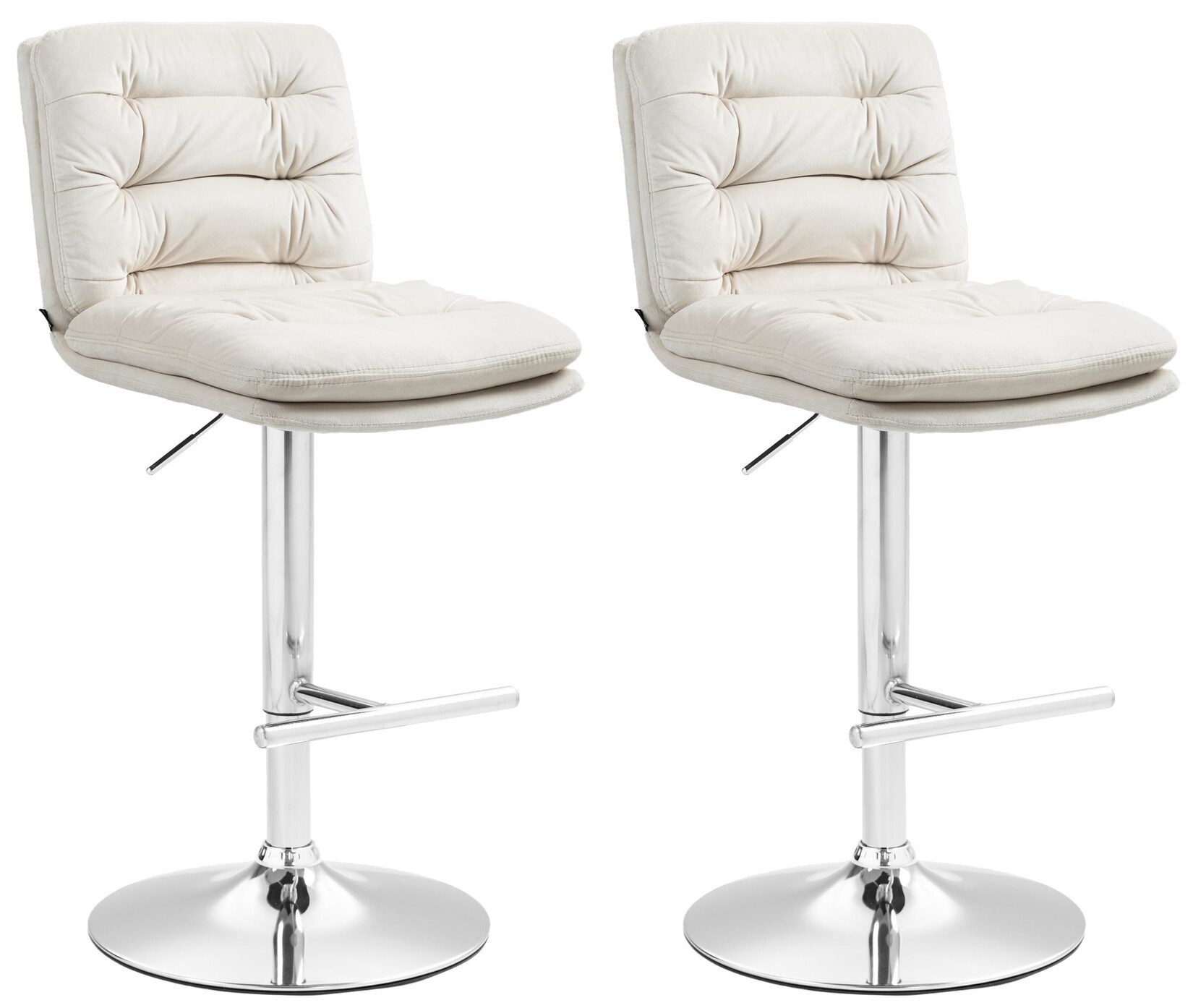 CLP 2er Set Barhocker Damar Samt chrom Farbe: creme, Gestell Farbe: chrom