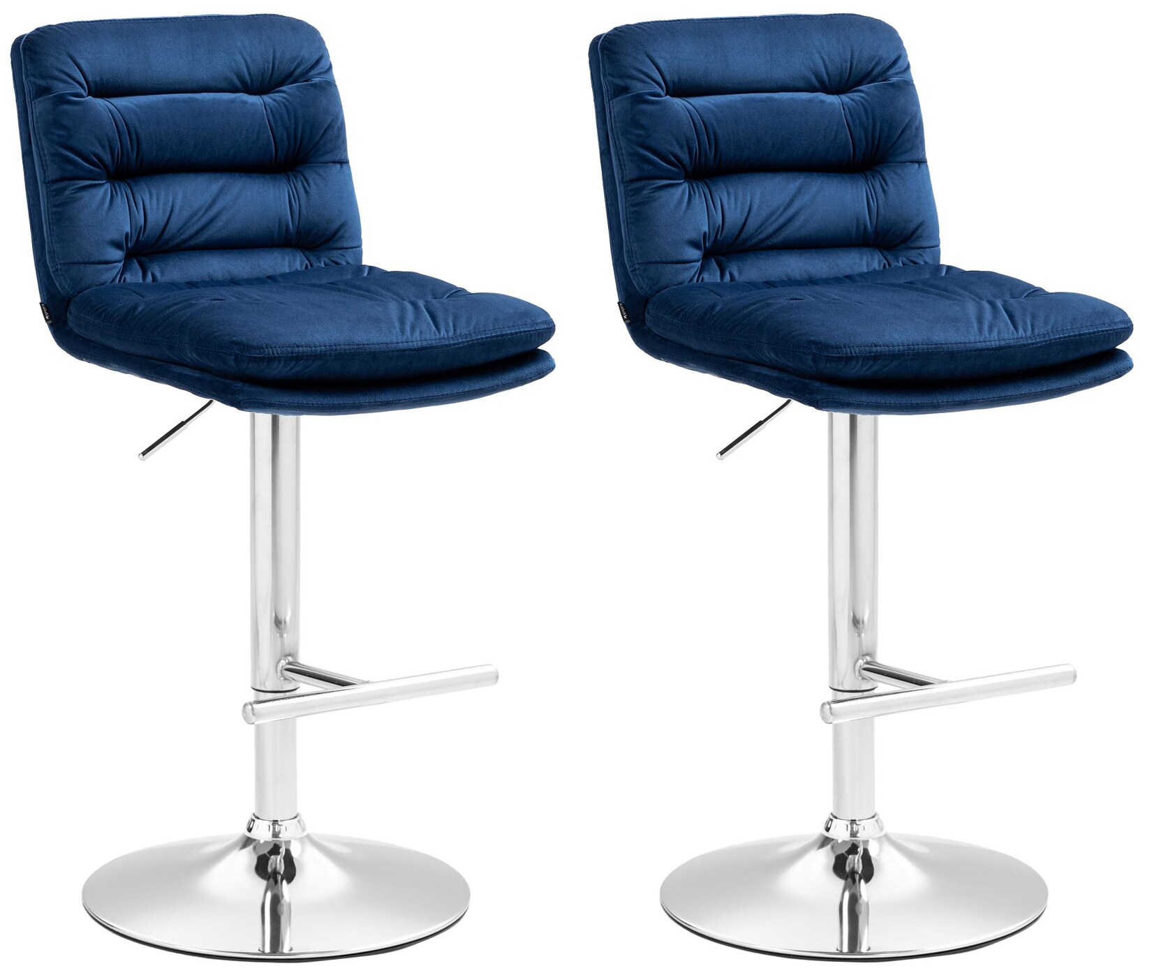 CLP 2er Set Barhocker Damar Samt chrom Farbe: blau, Gestell Farbe: chrom