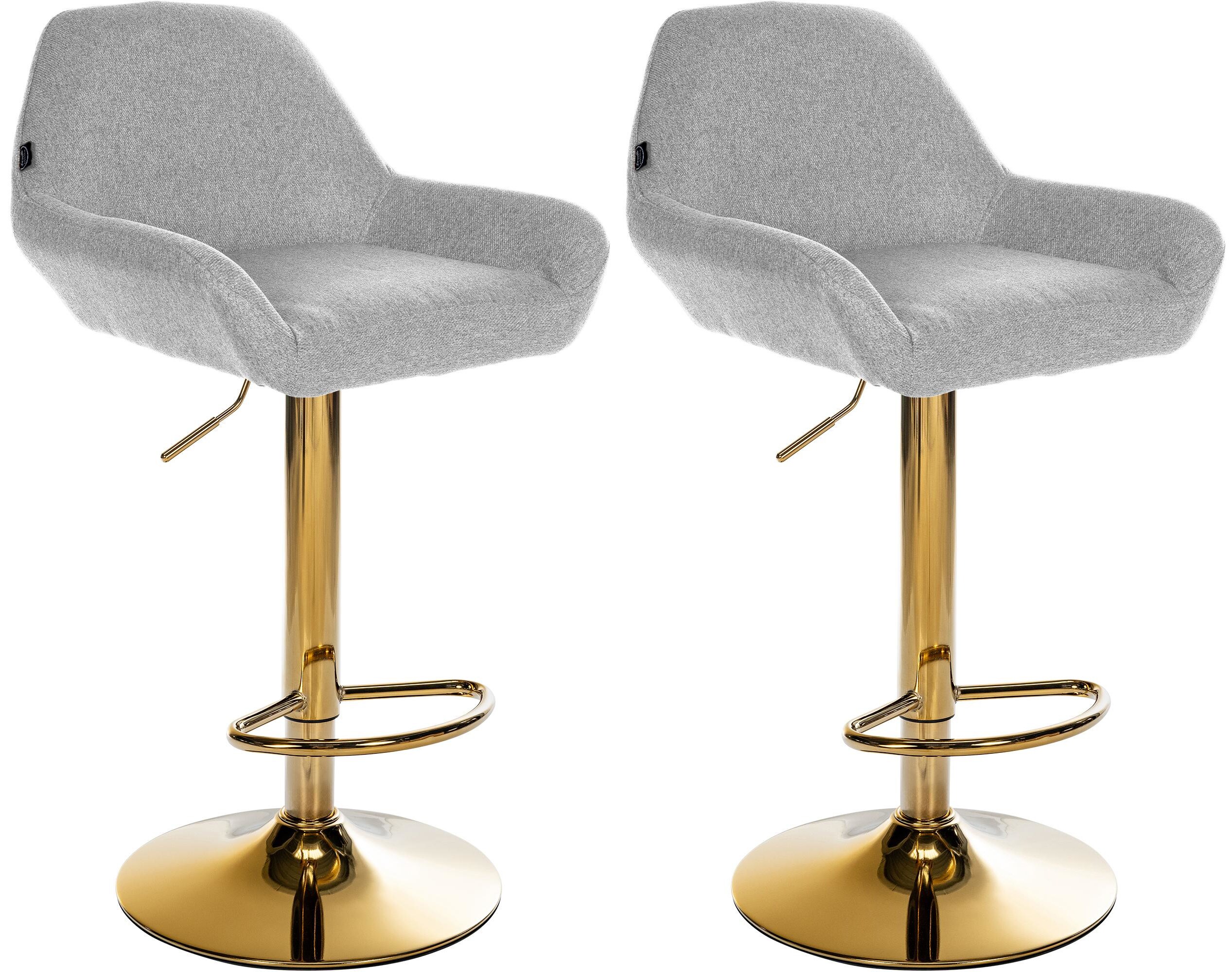 CLP 2er Set Barhocker Braga Stoffbezug mit Goldgestell I h&ouml;henverstellbar und 360 drehbar I moderner Barstuhl mit Fu&szlig;st&uuml;tze f&uuml;r K&uuml;che und Bar 