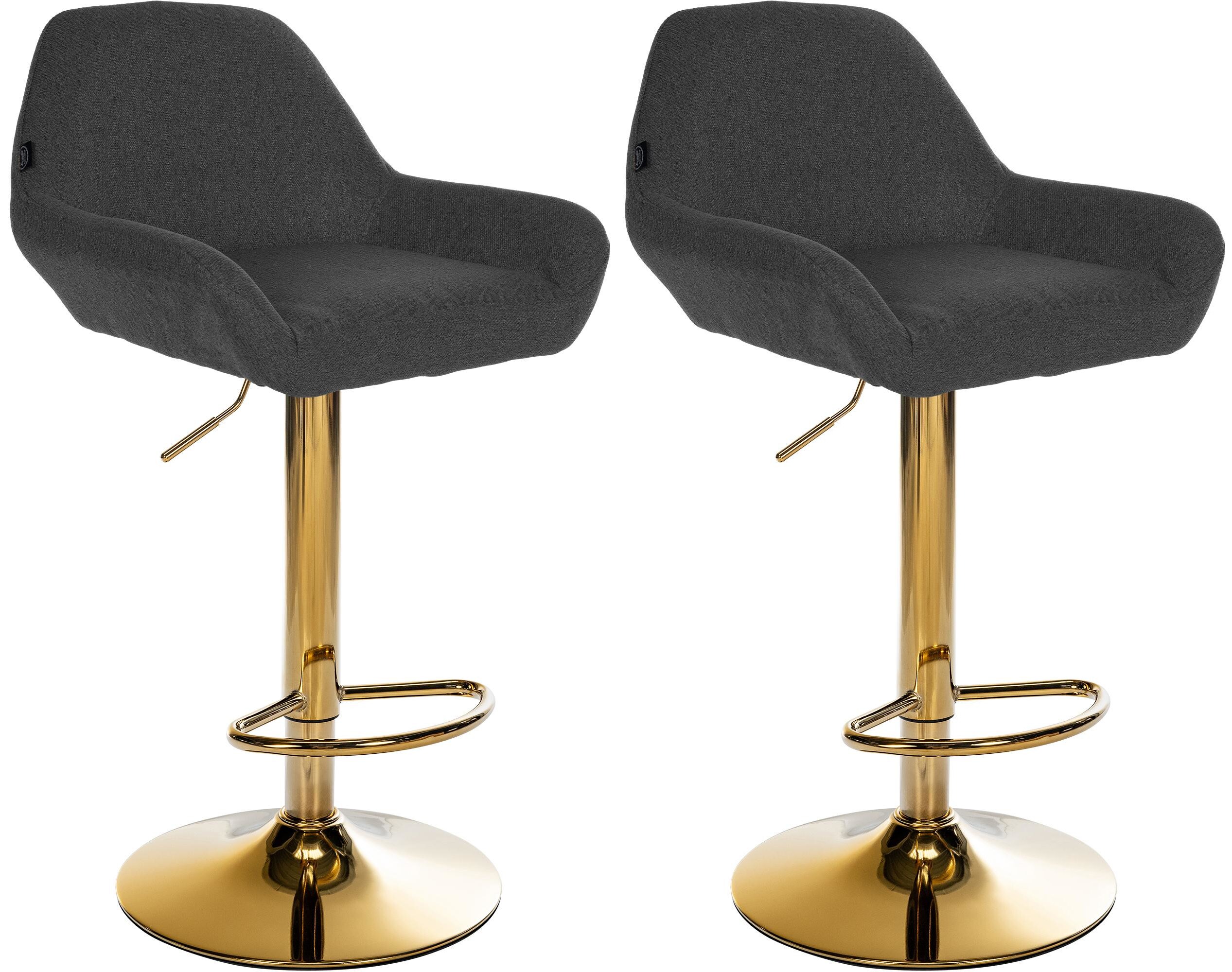 CLP 2er Set Barhocker Braga Stoffbezug mit Goldgestell I h&ouml;henverstellbar und 360 drehbar I moderner Barstuhl mit Fu&szlig;st&uuml;tze f&uuml;r K&uuml;che und Bar 