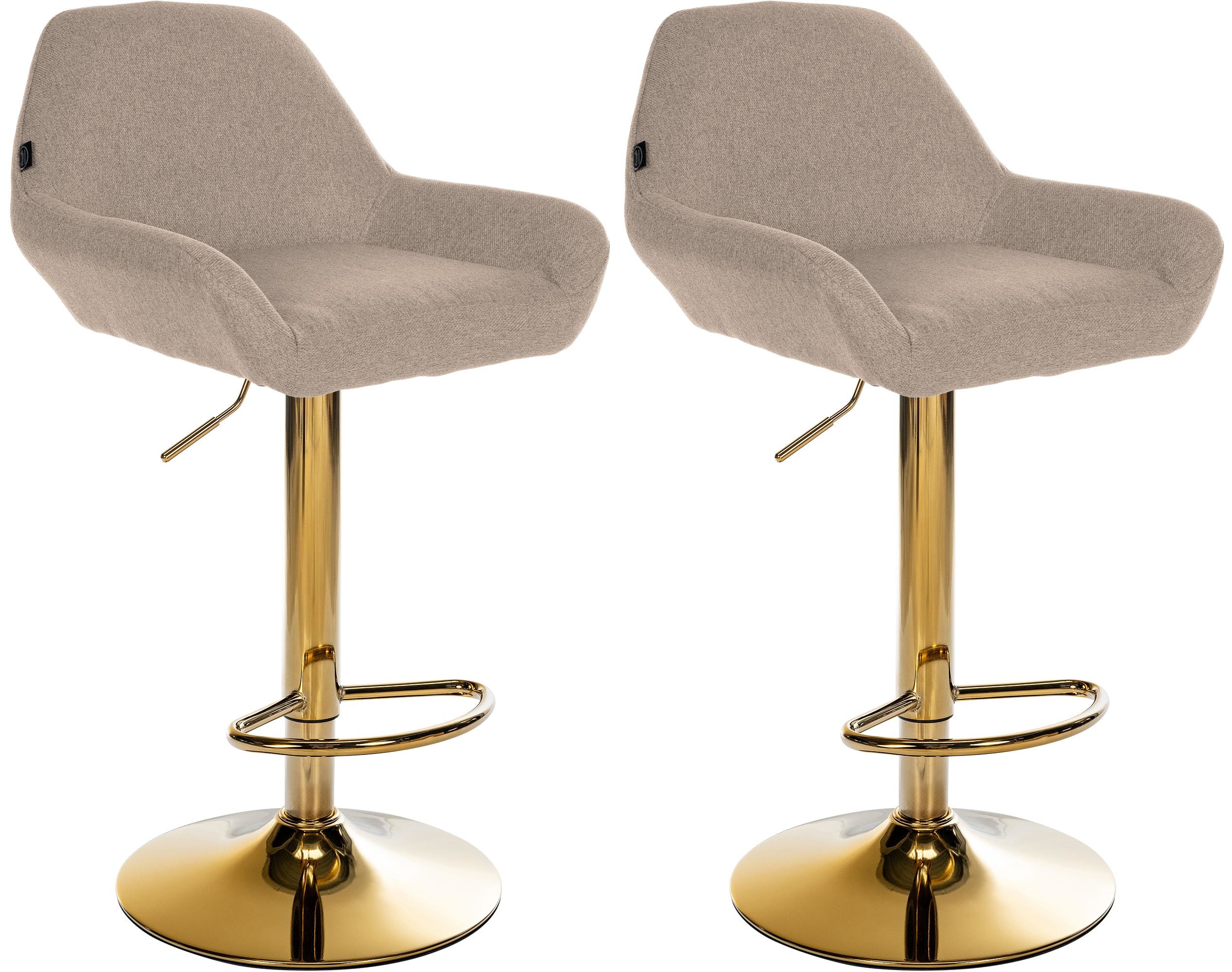 CLP 2er Set Barhocker Braga Stoffbezug mit Goldgestell I h&ouml;henverstellbar und 360 drehbar I moderner Barstuhl mit Fu&szlig;st&uuml;tze f&uuml;r K&uuml;che und Bar 
