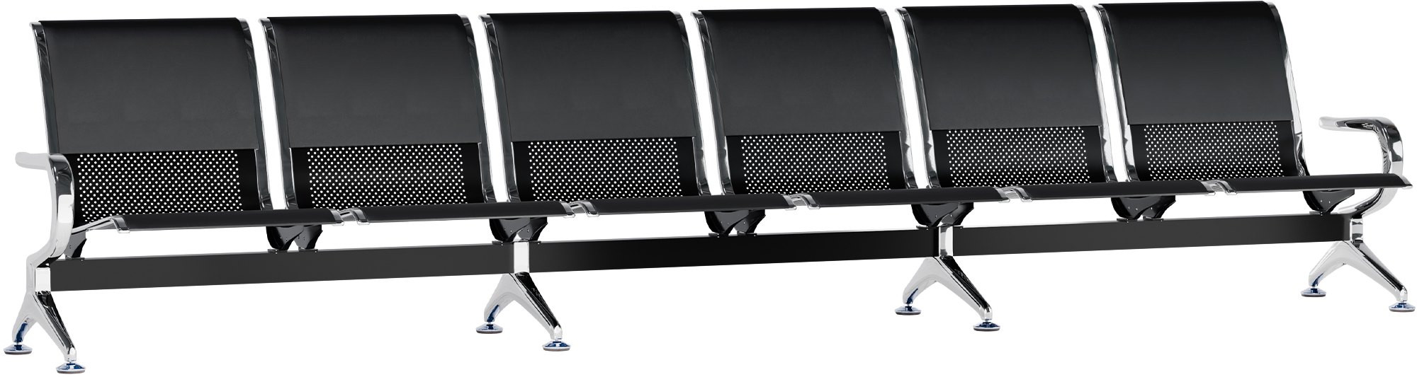 CLP 6er Wartebank Airport mit Kunstlederbezug, Sitzbank f&uuml;r 6 Personen mit Metallgestell in Chrom-Optik, mit R&uuml;ckenlehne 