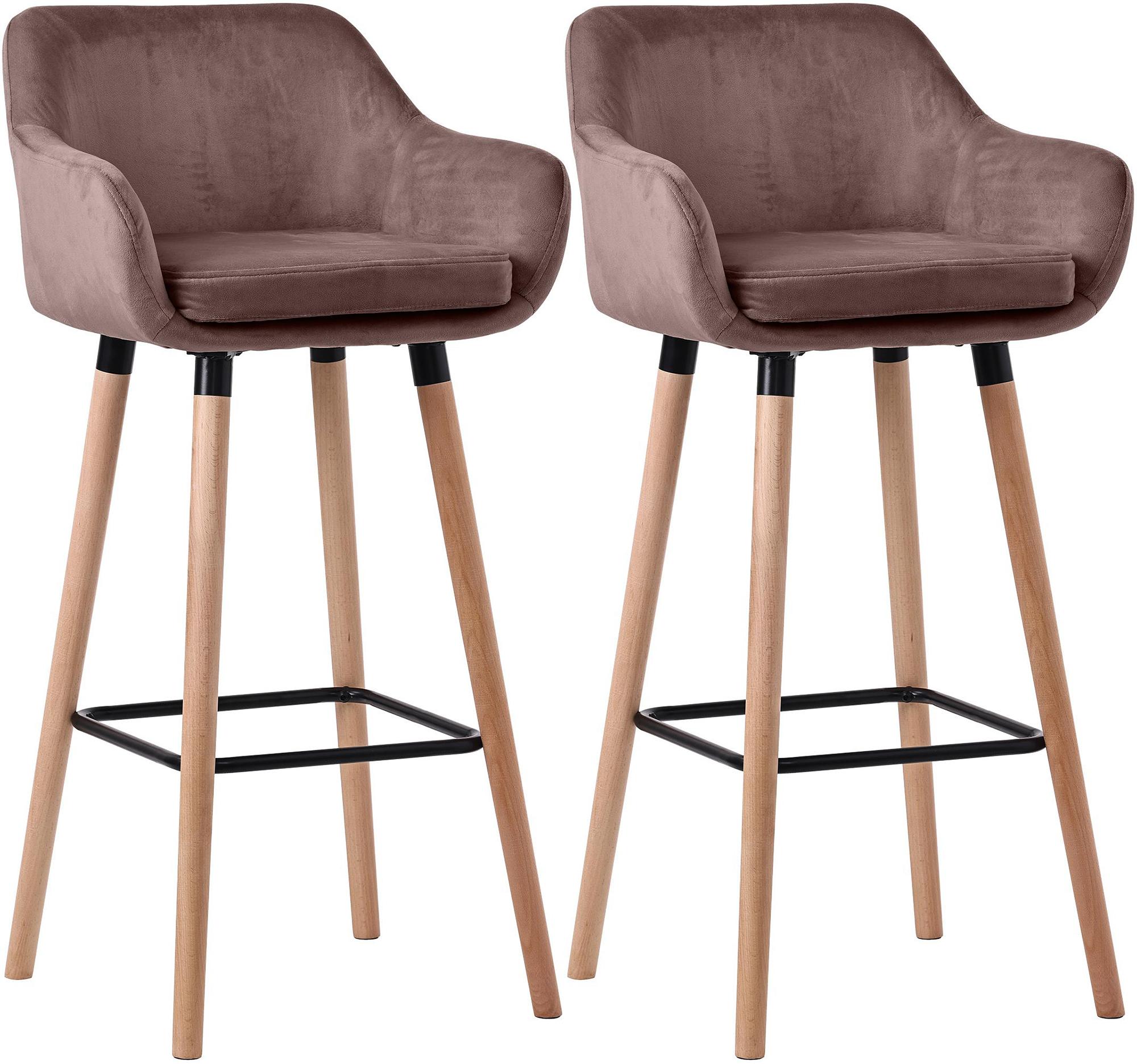 CLP Barhocker 2er Set gepolstert mit Lehne Grant, Barstuhl mit Samtbezug, Gestell aus Holz bis 150 kg belastbar 