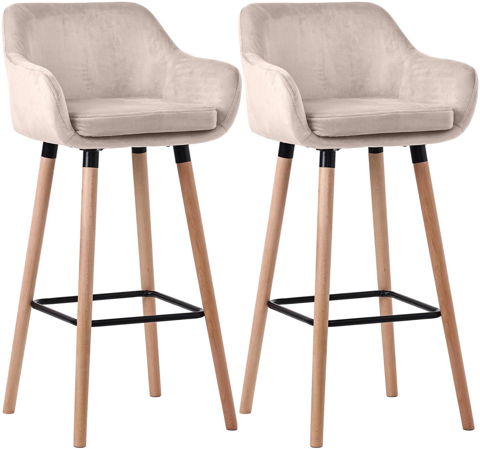 CLP 2er Set Barhocker Grant Samt Farbe: creme