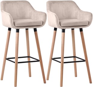 CLP 2er Set Barhocker Grant mit Samtbezügen I Thekenhocker gepolstert und mit Rückenlehne I Jeweils bis 150 kg belastbar 