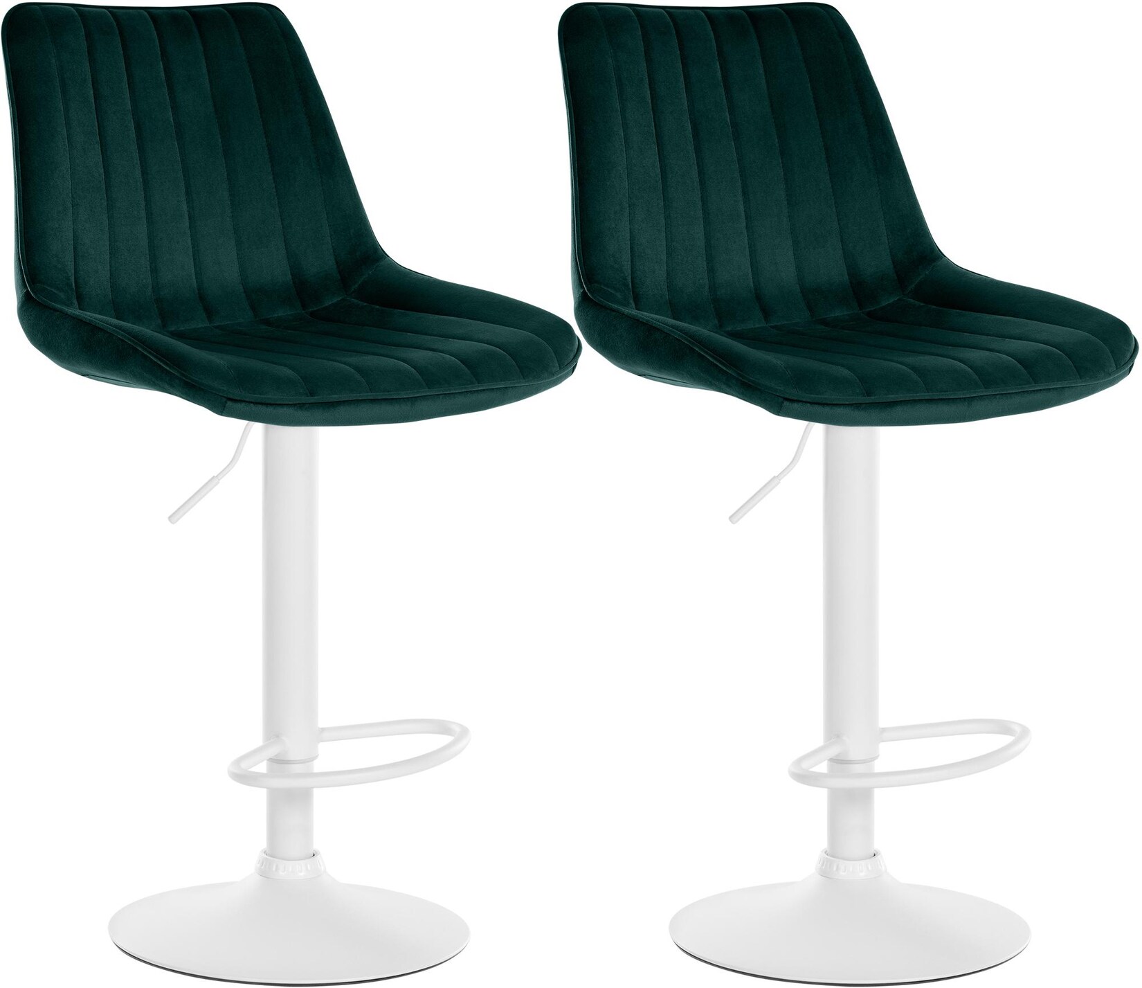 CLP 2er Set Barhocker Toni Samt weiß - Farbe: grün, Gestellmaterial: Metall matt weiss