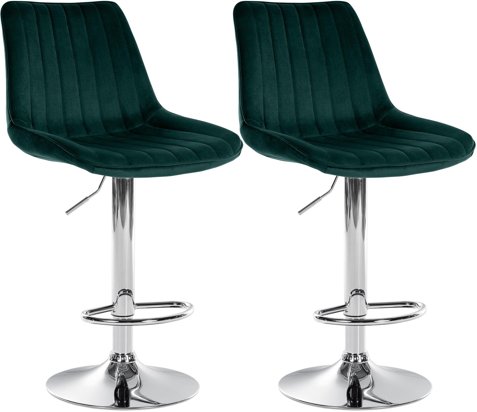 CLP 2er Set Barhocker Toni Samt chrom - Farbe: grün, Gestellmaterial: Metall in Chromoptik
