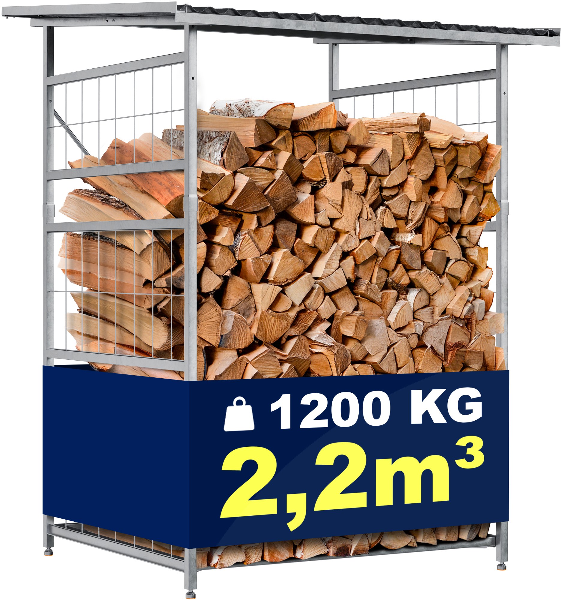 CLP Brennholzregal Macon, wetterfest mit Dach frei w&auml;hlbarer Neigung, feuerverzinkter Stahl f&uuml;r 2,2m&sup3; oder 4,4m&sup3; Kaminholz, Holzlager 