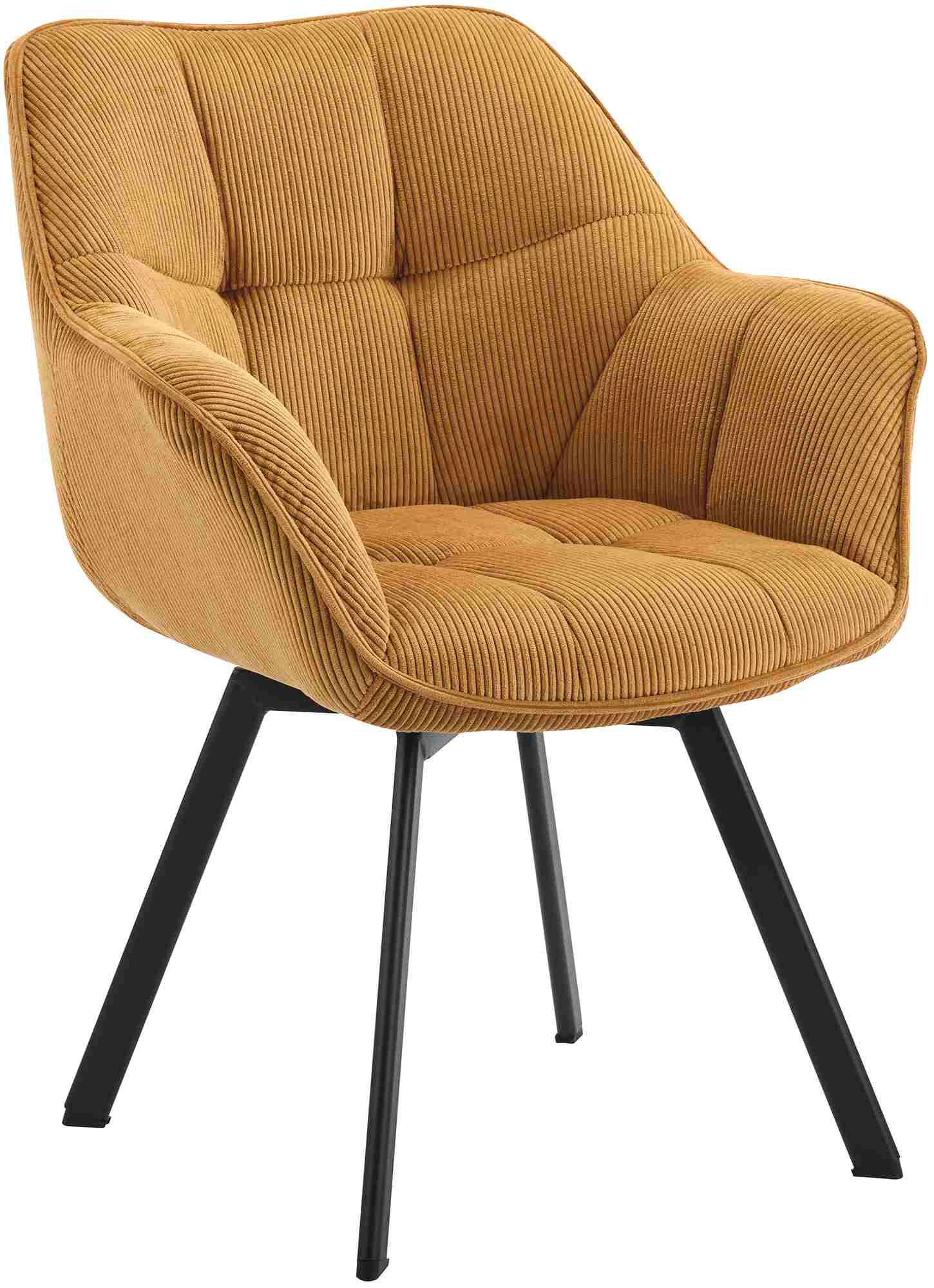 CLP Esszimmerstuhl ergonomisch Jordi Cord, drehbar mit Armlehnen, Polstersessel, 4-Fu&szlig;-Metallgestell, bis 150 kg, mit Bodenschonern 