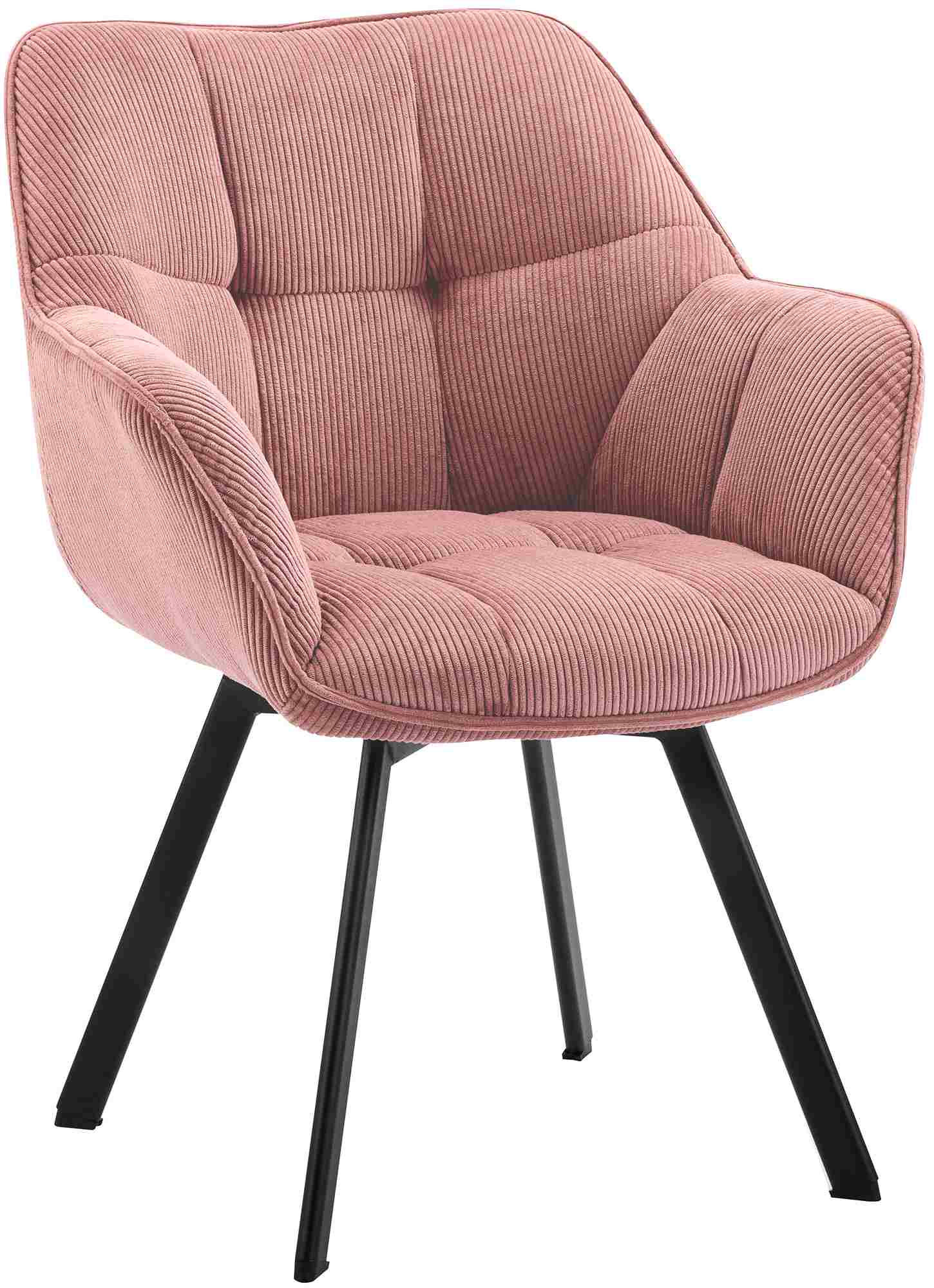 CLP Esszimmerstuhl ergonomisch Jordi Cord, drehbar mit Armlehnen, Polstersessel, 4-Fu&szlig;-Metallgestell, bis 150 kg, mit Bodenschonern 