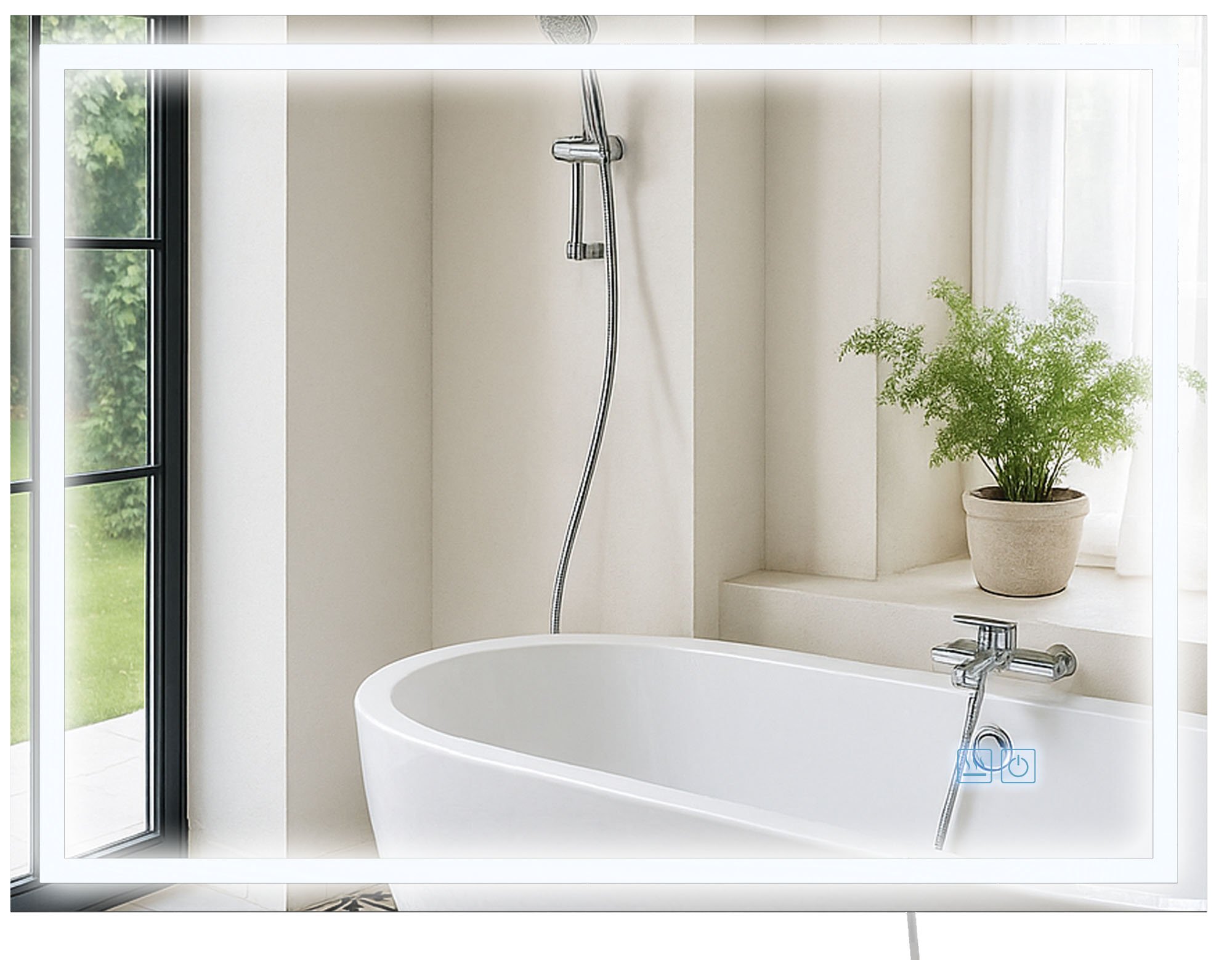 CLP Badspiegel mit Beleuchtung Jaffrey, Anti-Beschlag Badezimmerspiegel, Quer- und Hochformat, Wandspiegel dimmbar, 3 Licht-Modi 