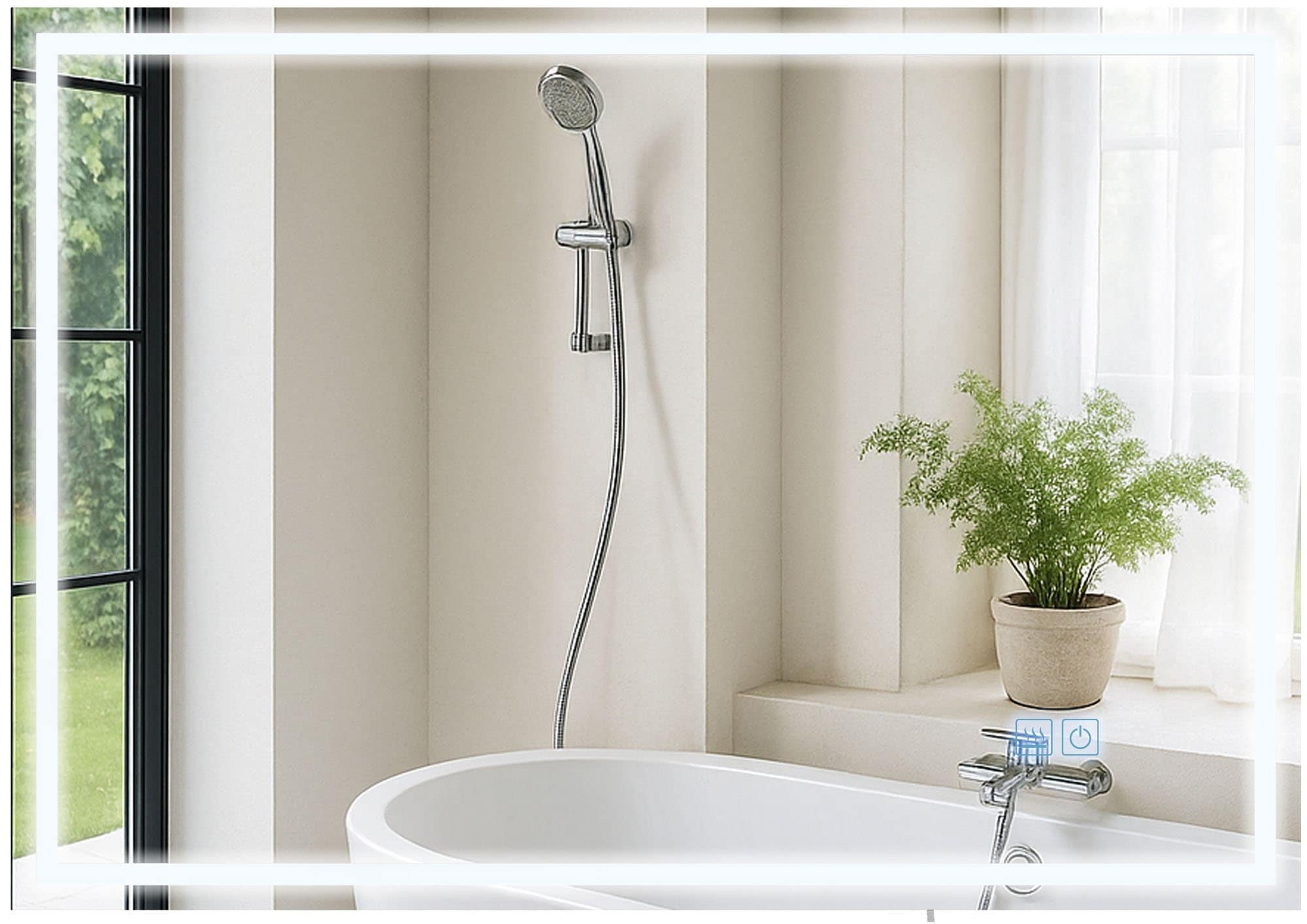 CLP Badspiegel mit Beleuchtung Jaffrey, Anti-Beschlag Badezimmerspiegel, Quer- und Hochformat, Wandspiegel dimmbar, 3 Licht-Modi 