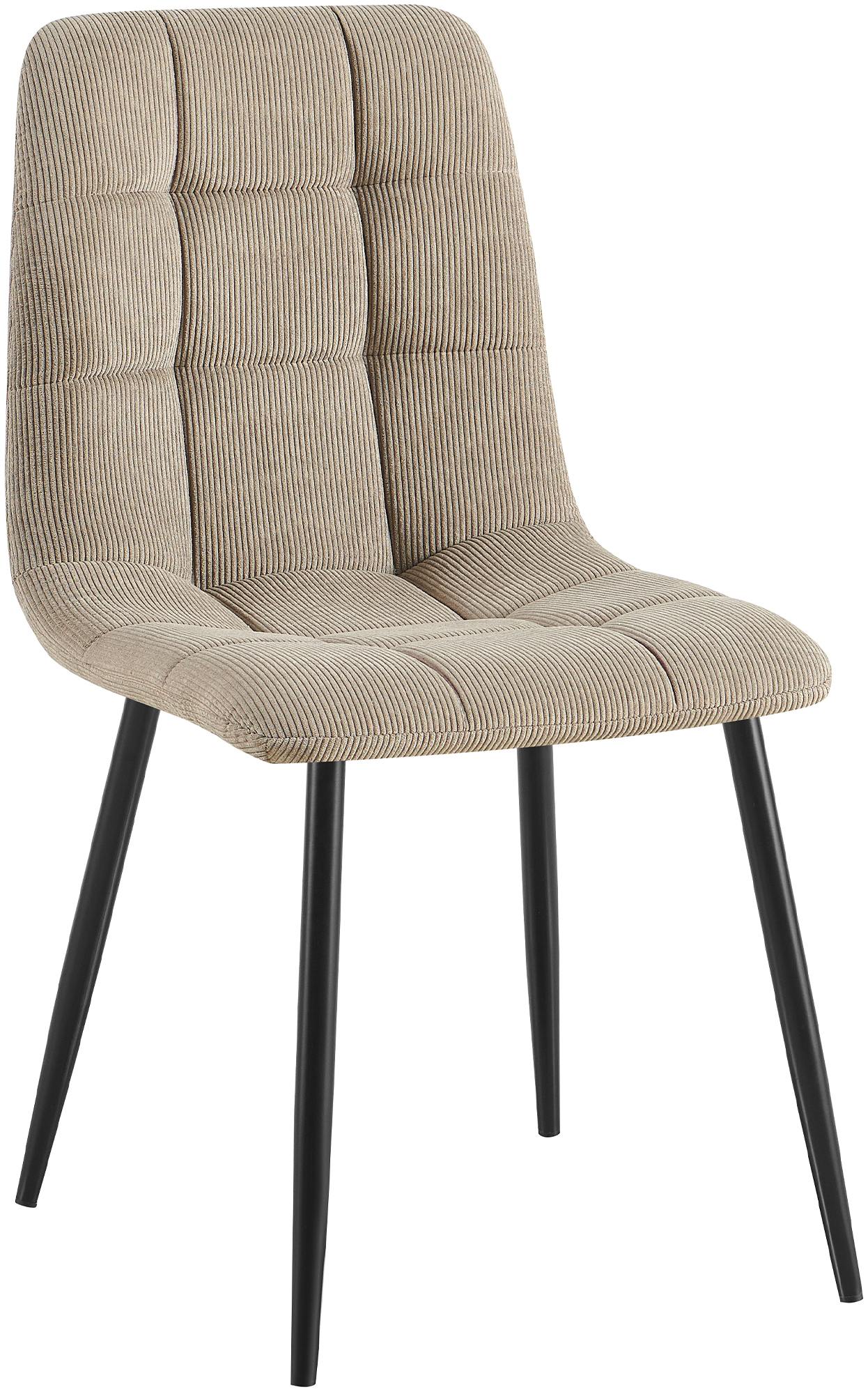 CLP Esszimmerstuhl Antibes I K&uuml;chenstuhl gepolstert mit gestepptem Cordbezug I Polsterstuhl mit Metallgestell I bis 150 kg belastbar 