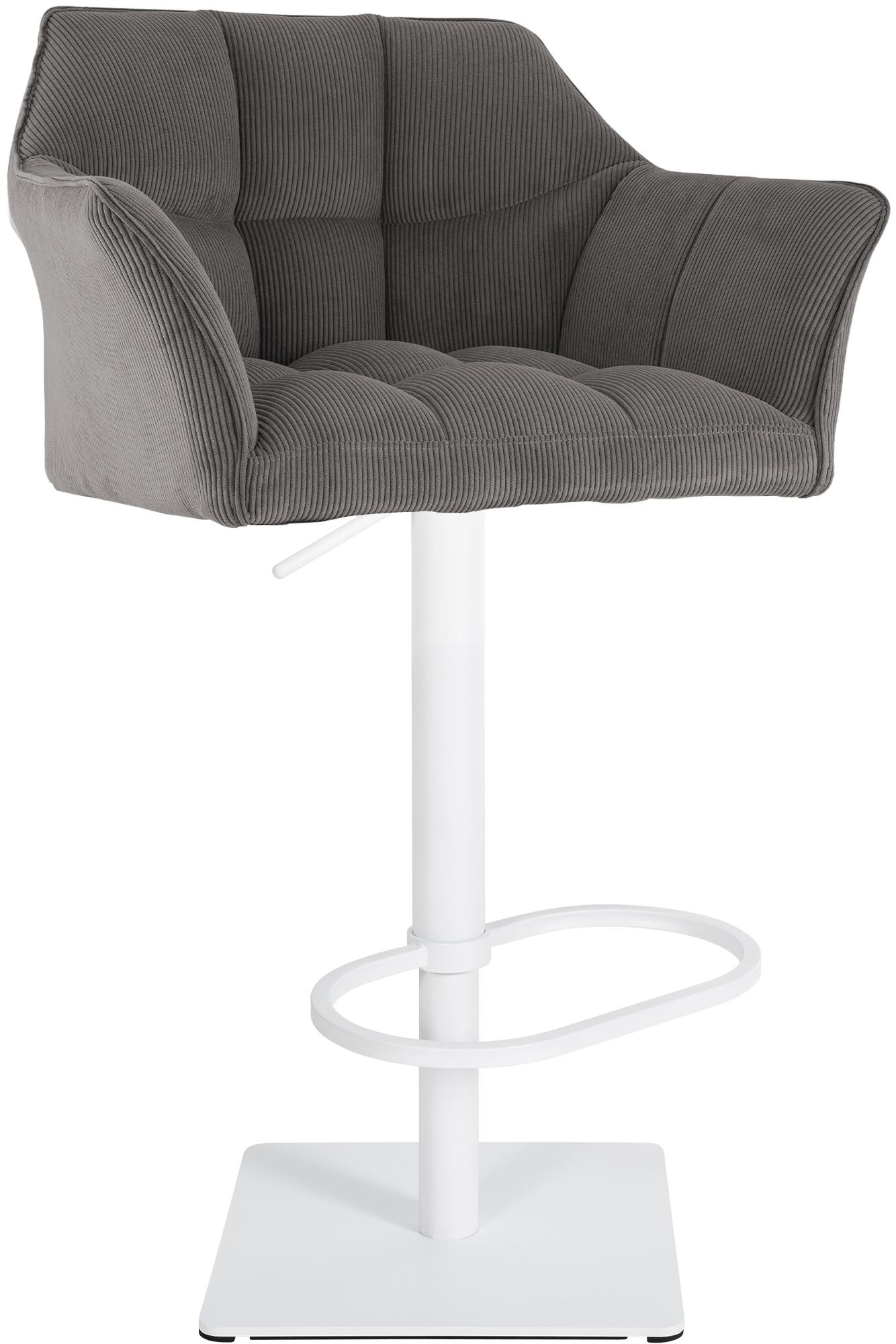 CLP Barhocker h&ouml;henverstellbar Damaso Cord, mit Armlehne und Fu&szlig;st&uuml;tze, bis 240 kg belastbar, robustes Edelstahlgestell, Tresenhocker 