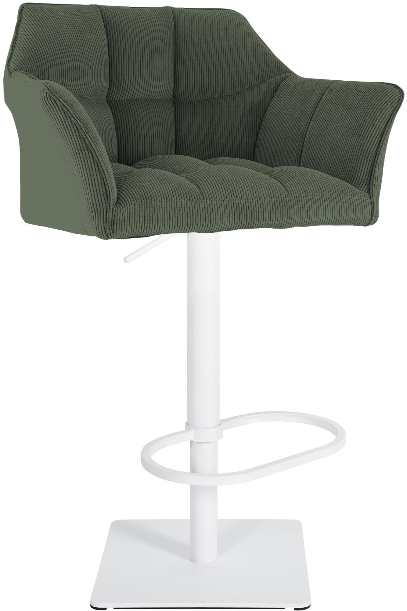 CLP Barhocker Damaso W Cord - Farbe: gr&uuml;n, Gestellfarbe: wei&szlig; 