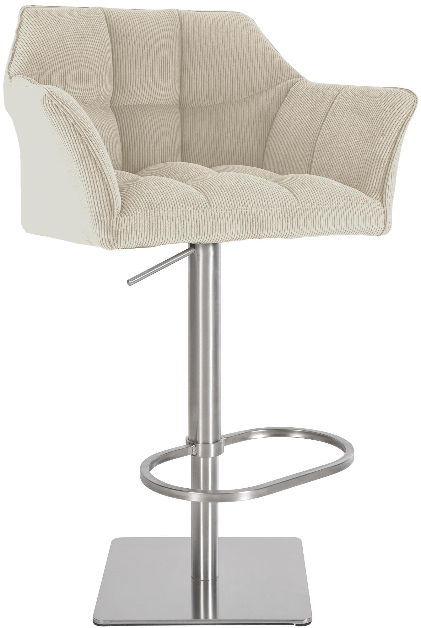 CLP Barhocker h&ouml;henverstellbar Damaso Cord, mit Armlehne und Fu&szlig;st&uuml;tze, bis 240 kg belastbar, robustes Edelstahlgestell, Tresenhocker 
