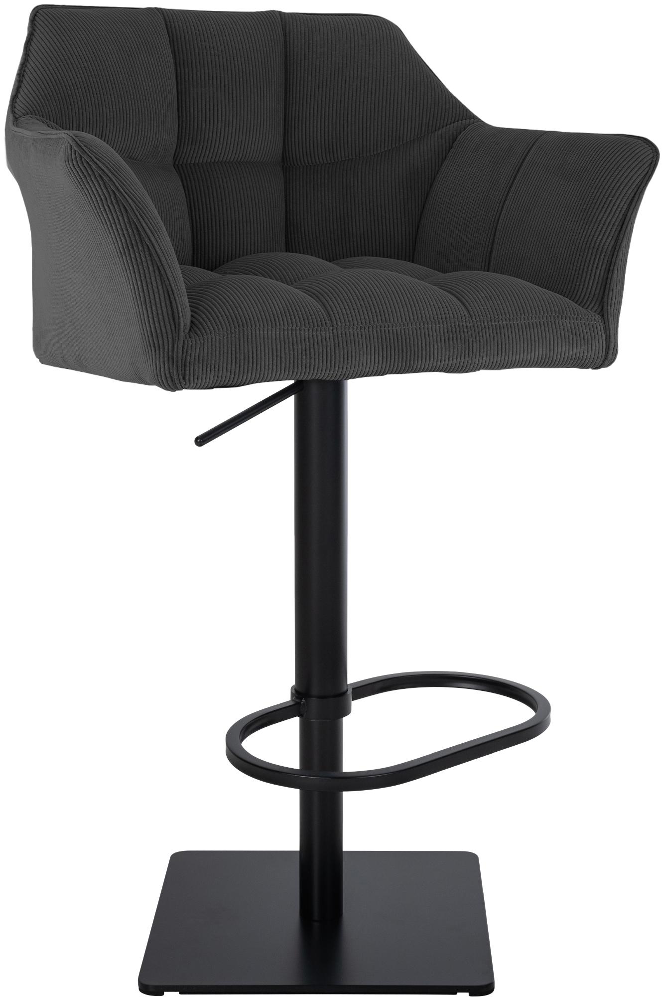 CLP Barhocker h&ouml;henverstellbar Damaso Cord, mit Armlehne und Fu&szlig;st&uuml;tze, bis 240 kg belastbar, robustes Edelstahlgestell, Tresenhocker 