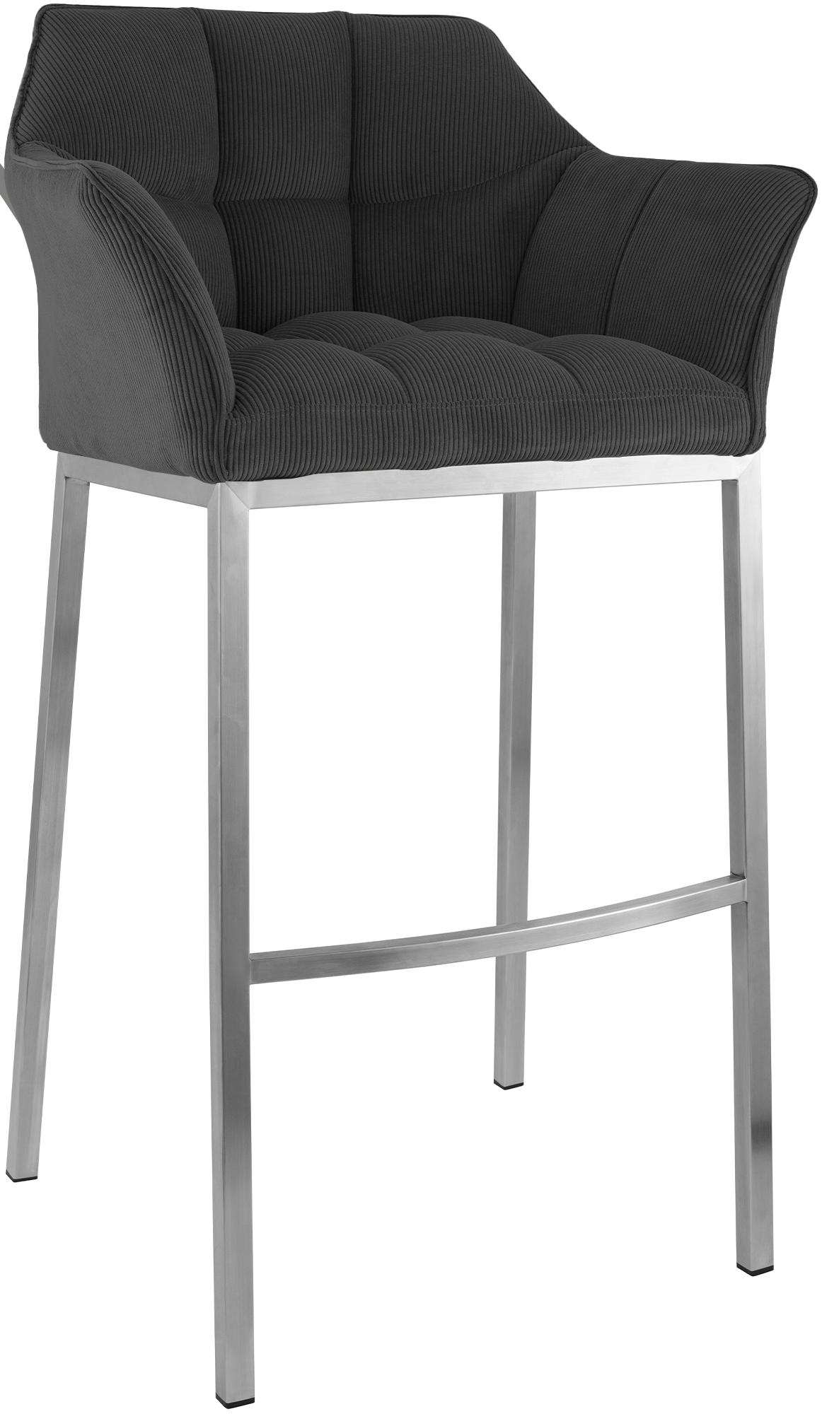 CLP Barhocker mit Lehne Damaso, Barstuhl gepolstert mit Cordbezug, Vierfu&szlig;gestell aus Metall, Tresenhocker bis 240 kg belastbar 