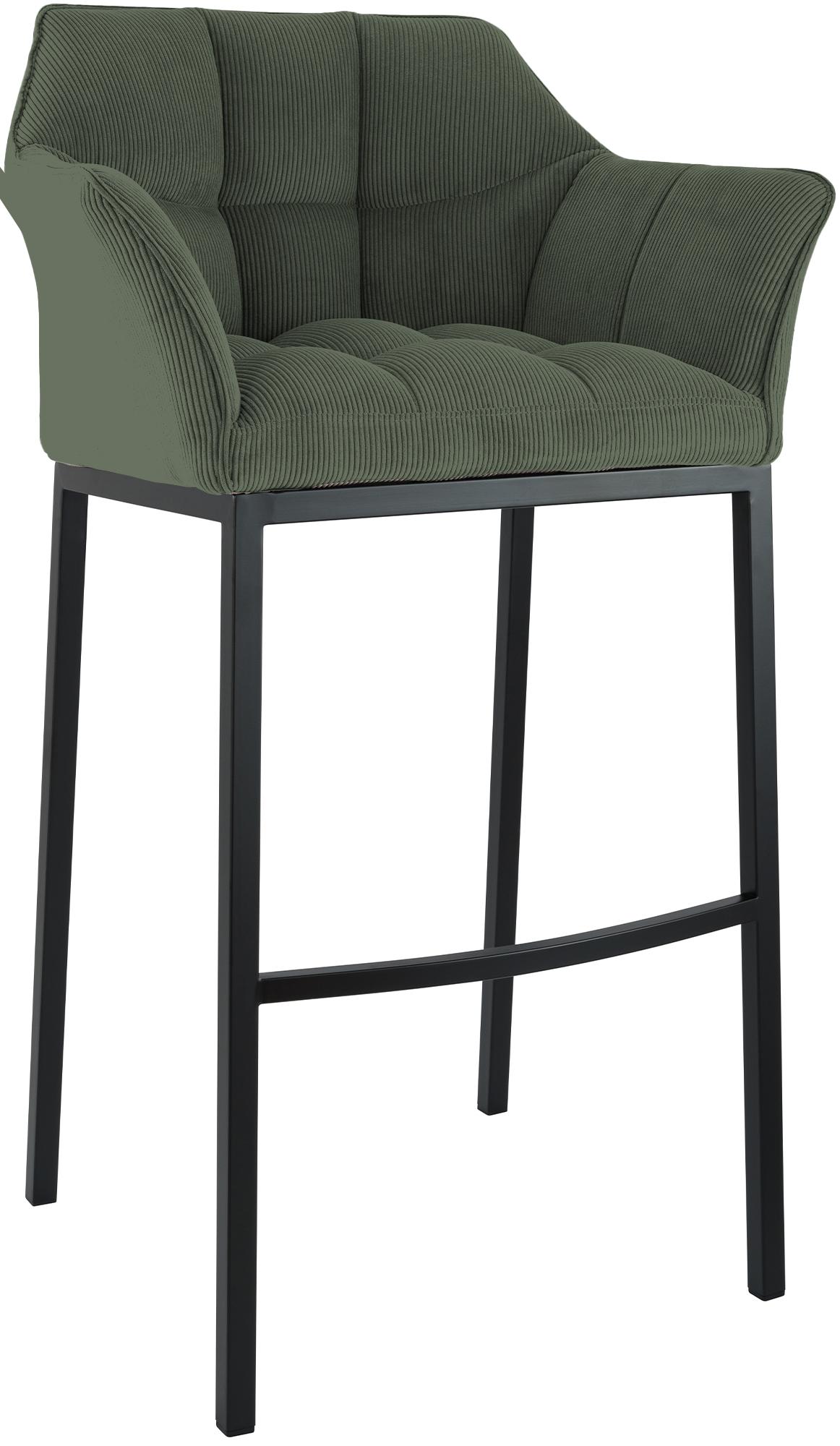 CLP Barhocker mit Lehne Damaso, Barstuhl gepolstert mit Cordbezug, Vierfu&szlig;gestell aus Metall, Tresenhocker bis 240 kg belastbar 